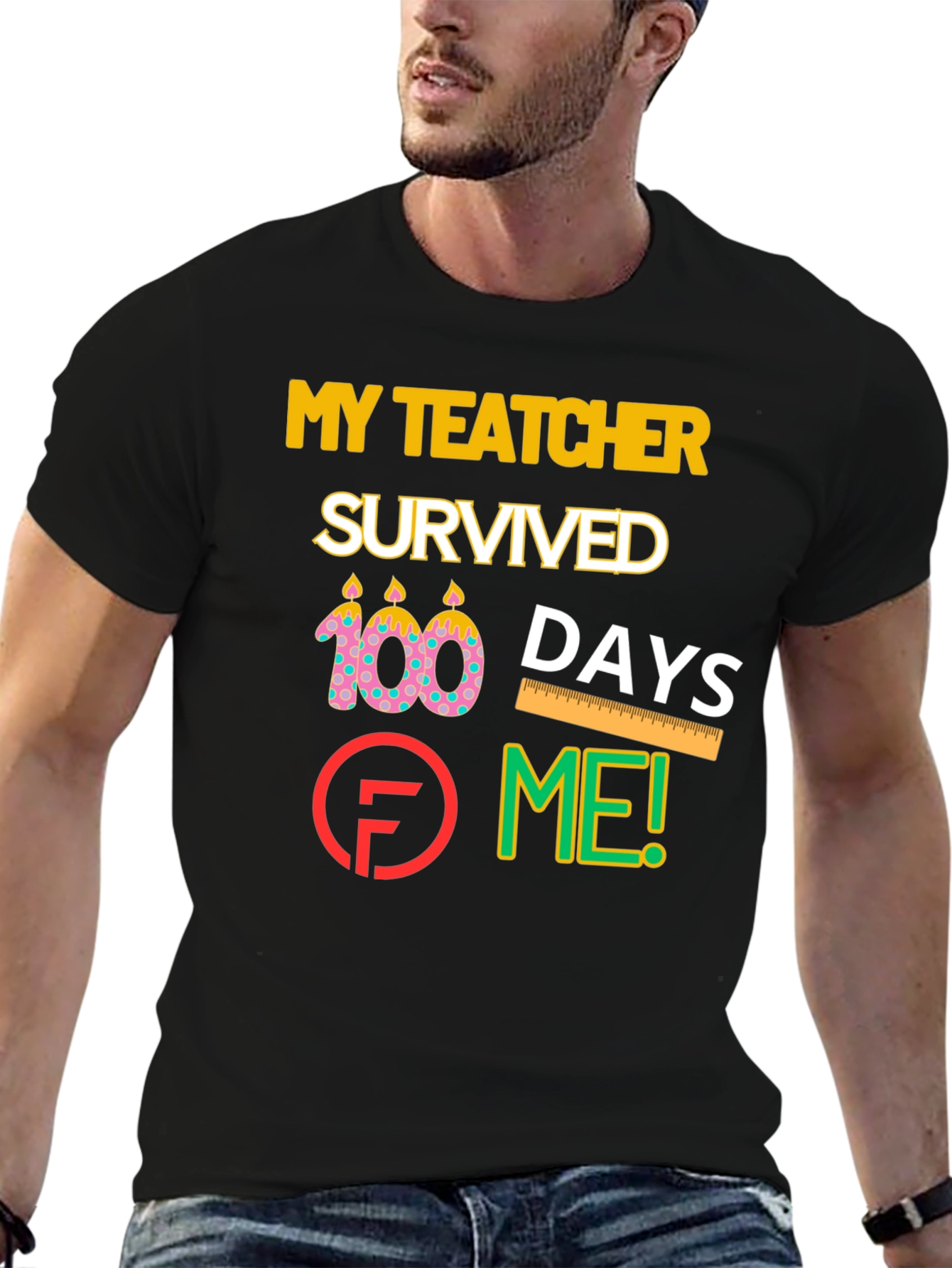 Black My Teacher Survived 100 Days Graphic T-Shirt view 6