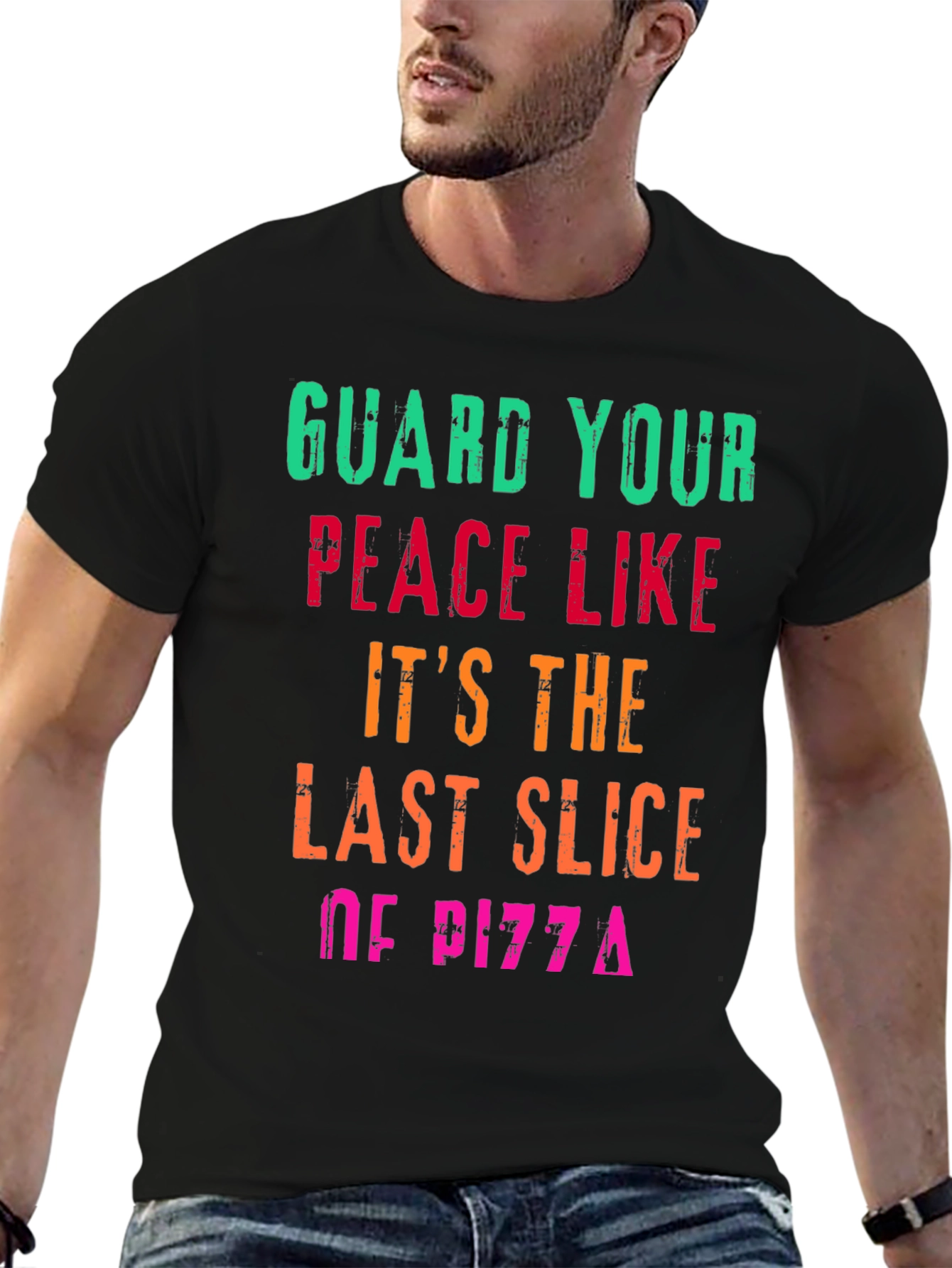 Black Guard Your Peace Pizza T-Shirt - Funny Graphic Tee view 6