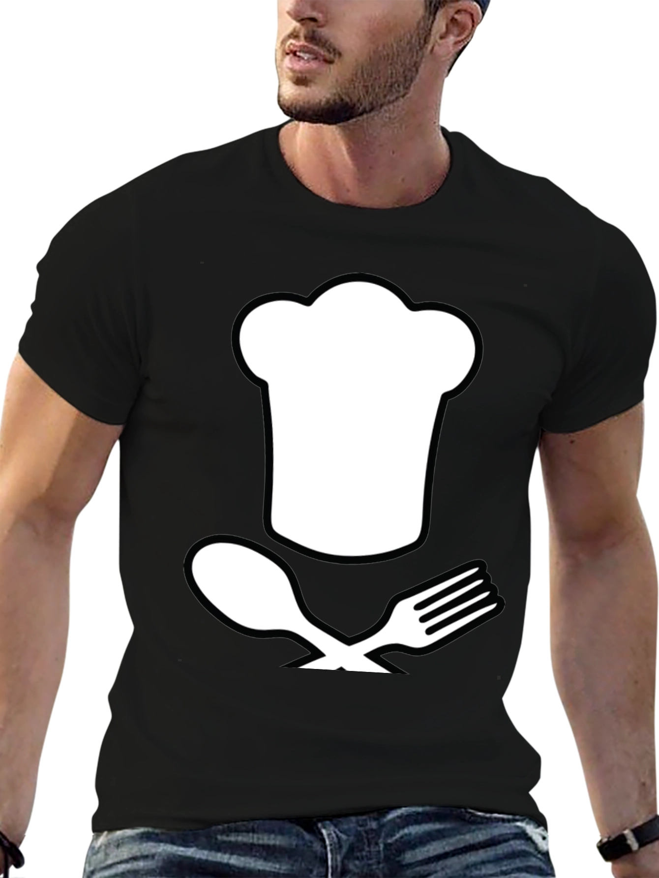 Black Chef Hat and Utensils T-Shirt view 6