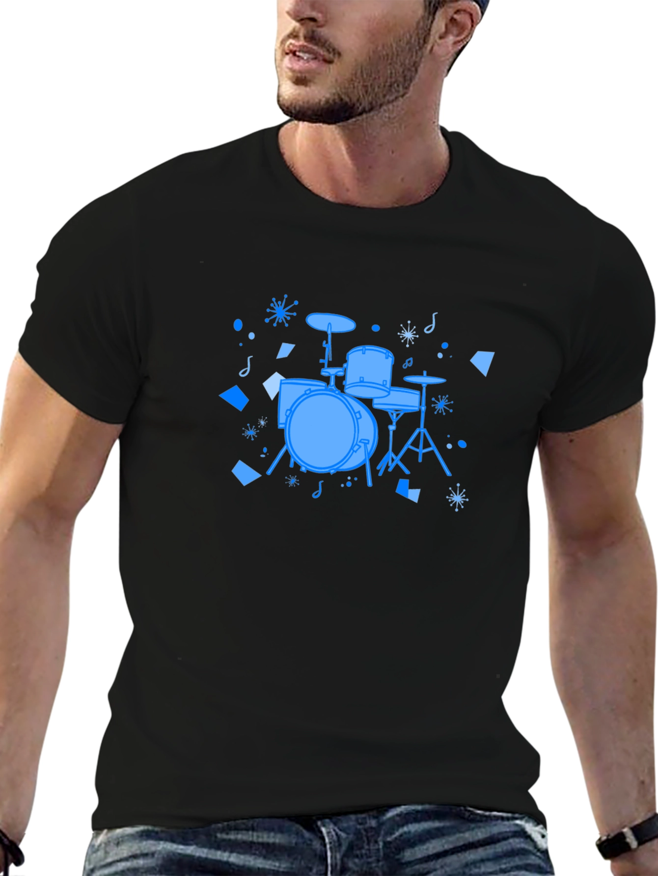 Black Drum Set Graphic Tee - Black Cotton T-Shirt view 6