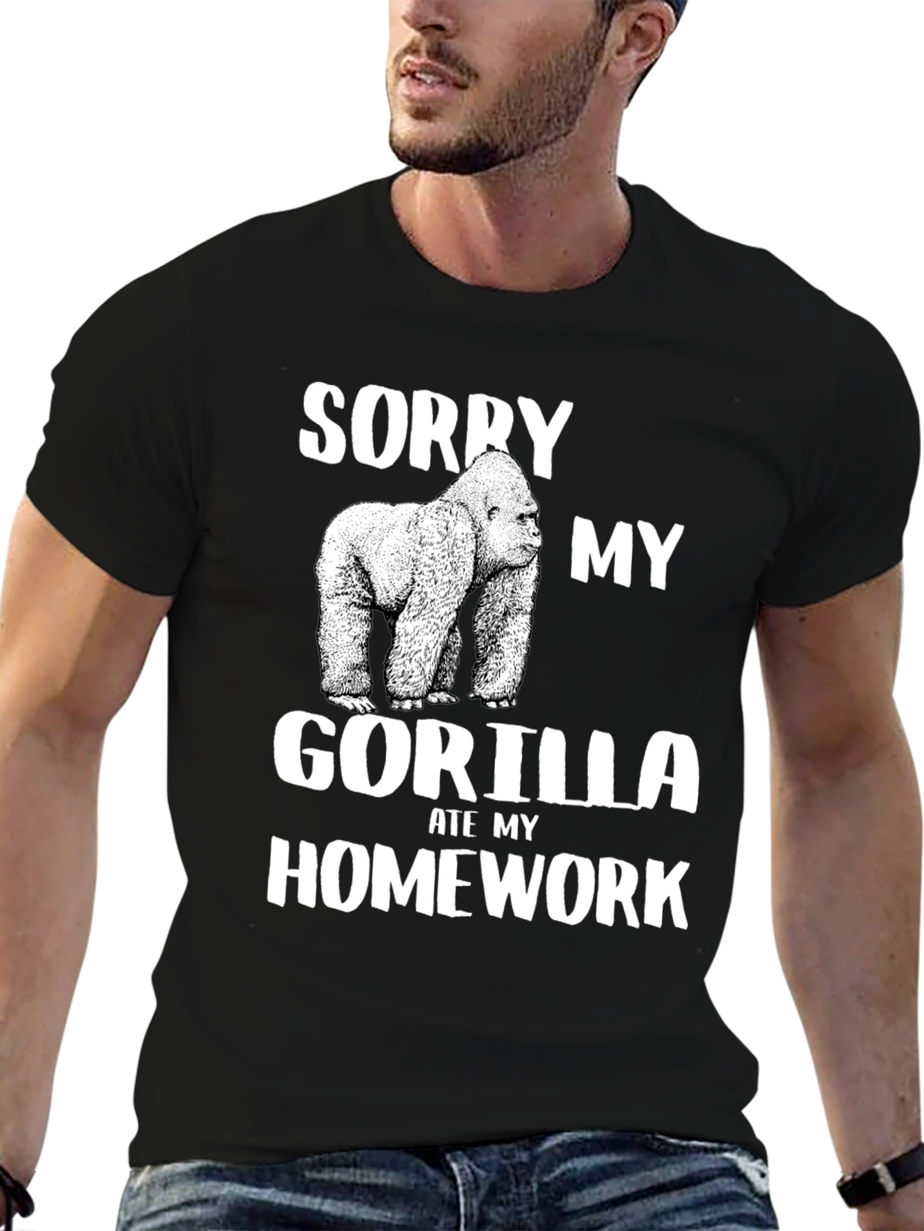 Black Sorry My Gorilla Ate My Homework T-Shirt view 6