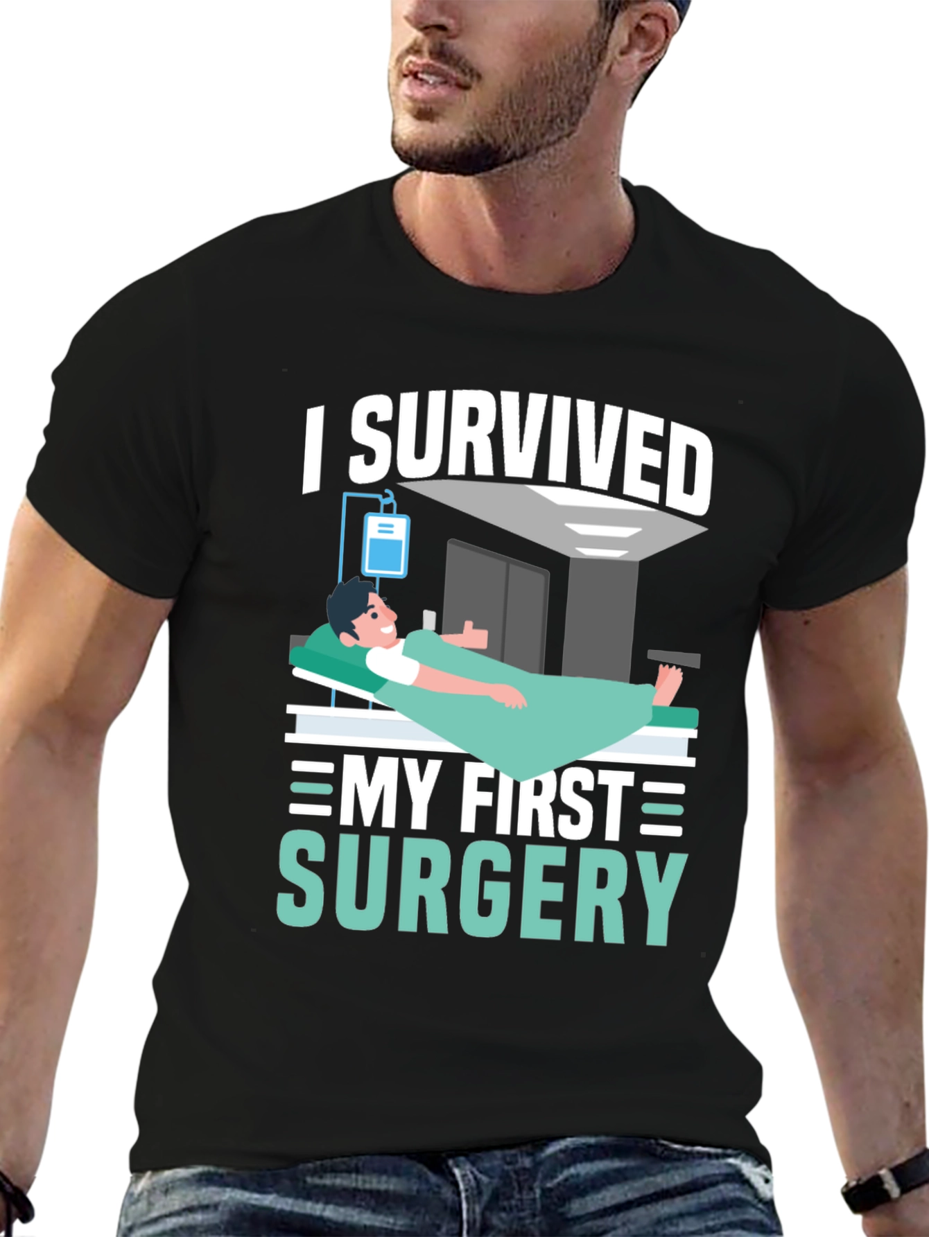 Black I Survived My First Surgery Graphic T-Shirt view 6