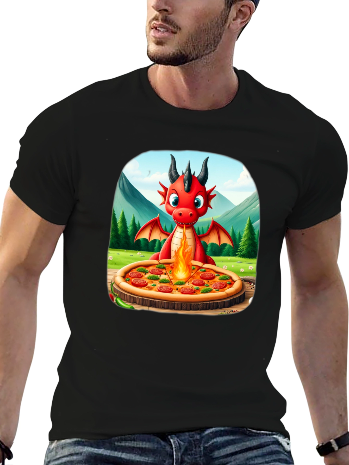 Black Dragon Pizza T-Shirt - Fun Graphic Tee view 6
