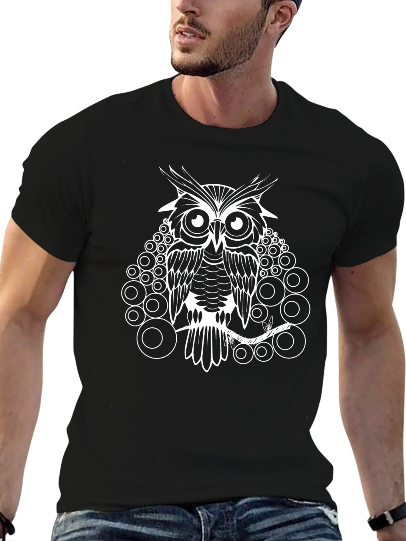 Black Owl Graphic Tee - Men's Black Cotton T-Shirt view 6
