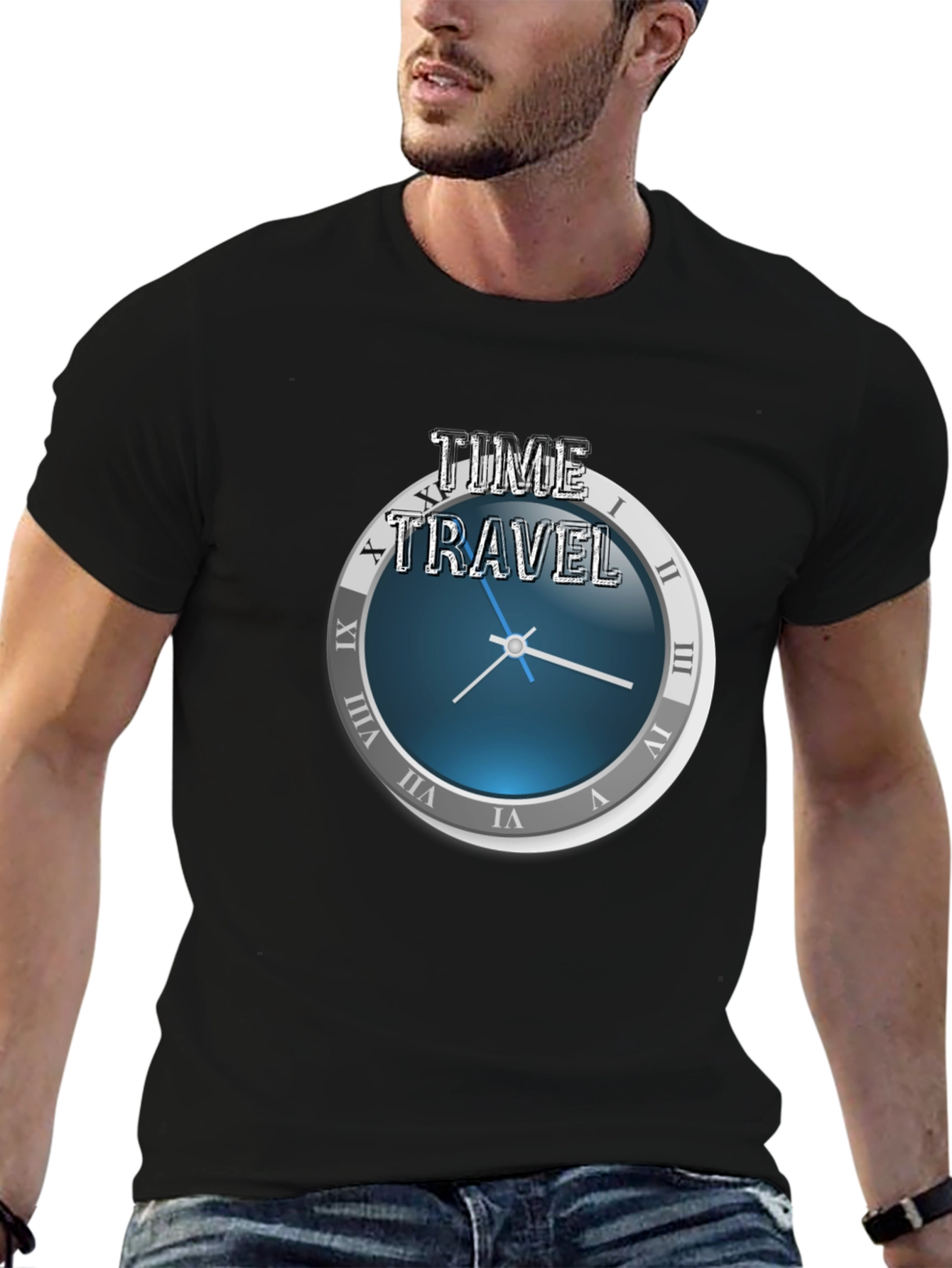 Black Time Travel Graphic T-Shirt - Novelty Design view 6