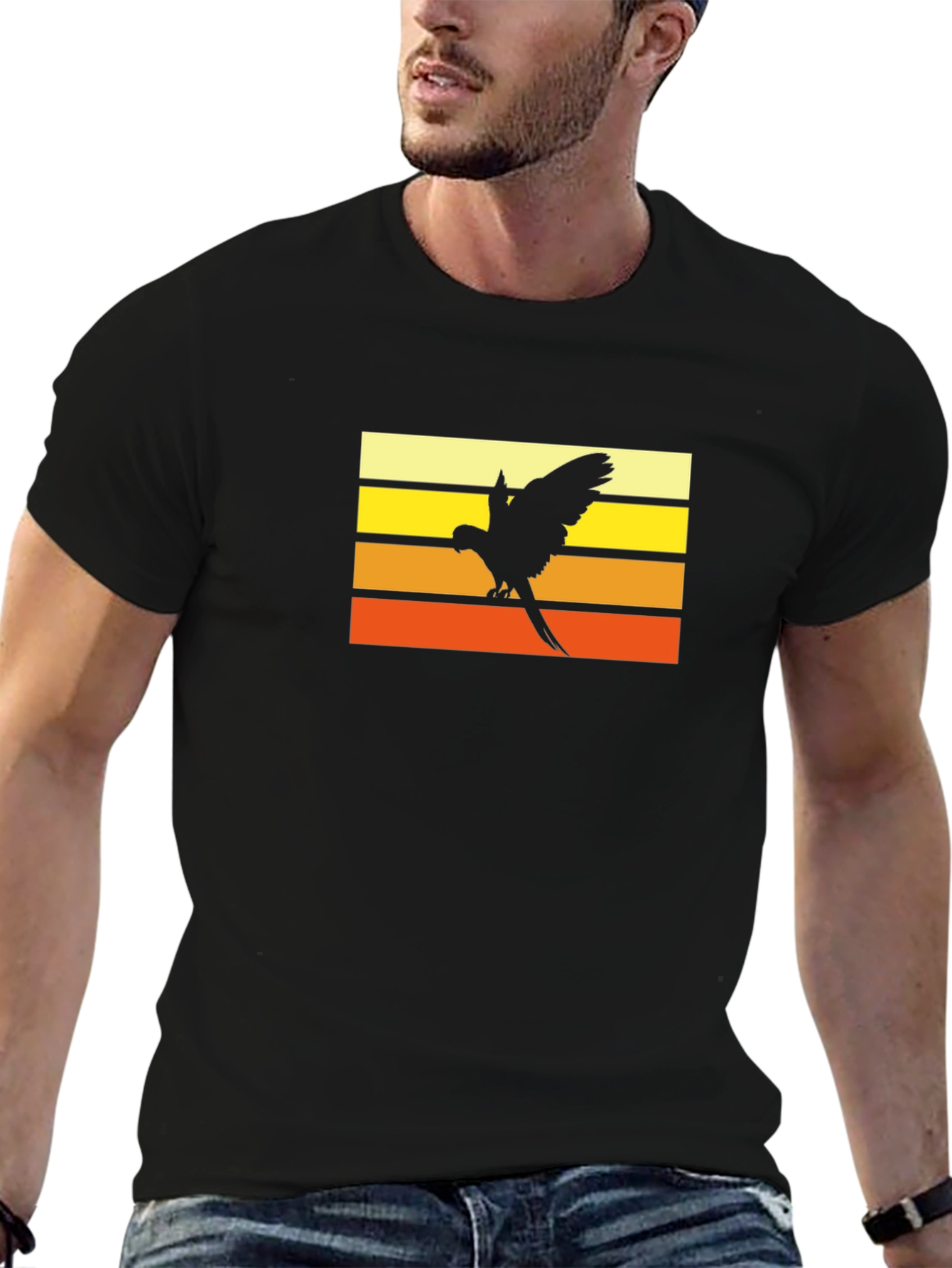 Black Retro Parrot T-Shirt - Vintage Style Bird Graphic Tee view 6