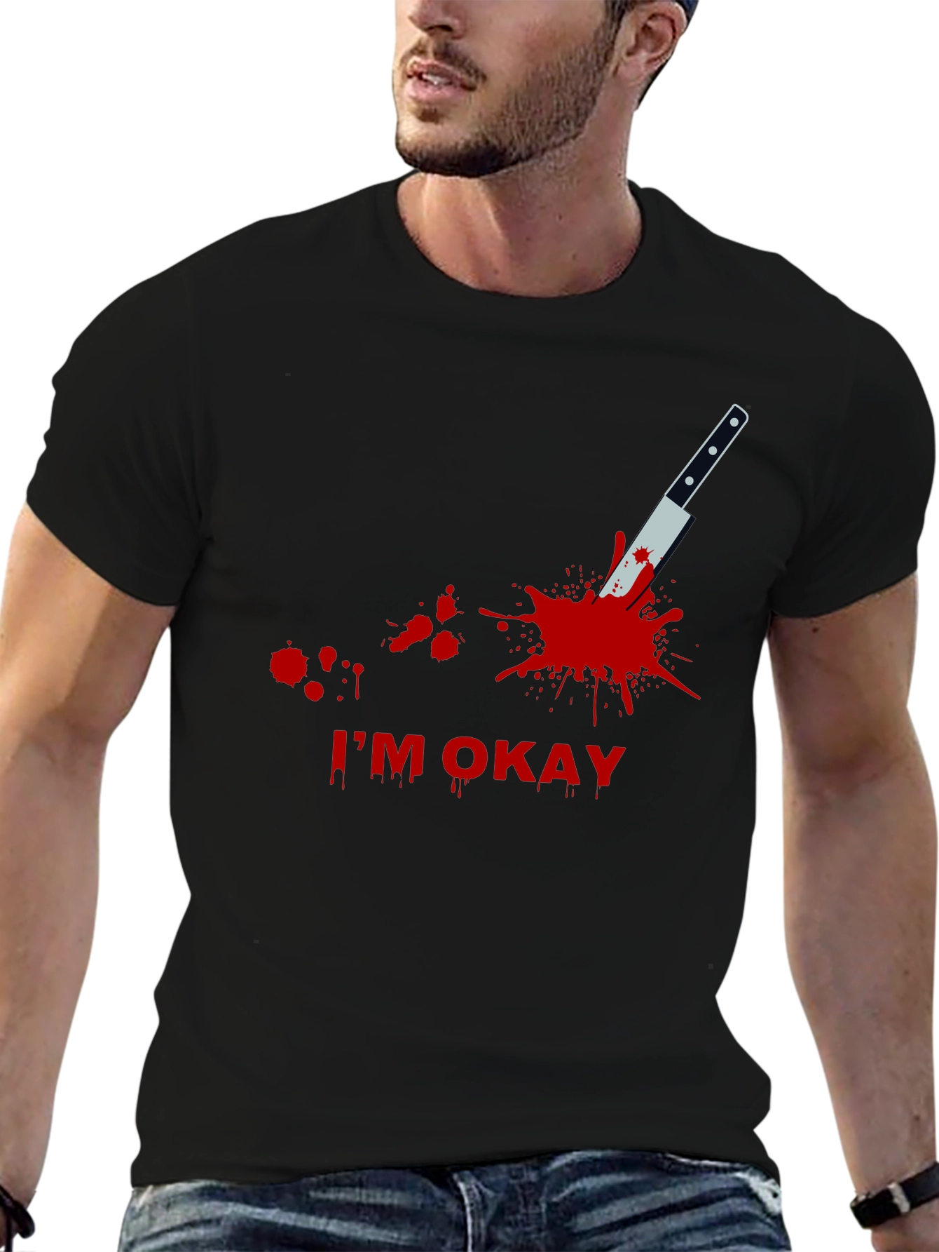 Black I'm Okay Funny T-Shirt view 6