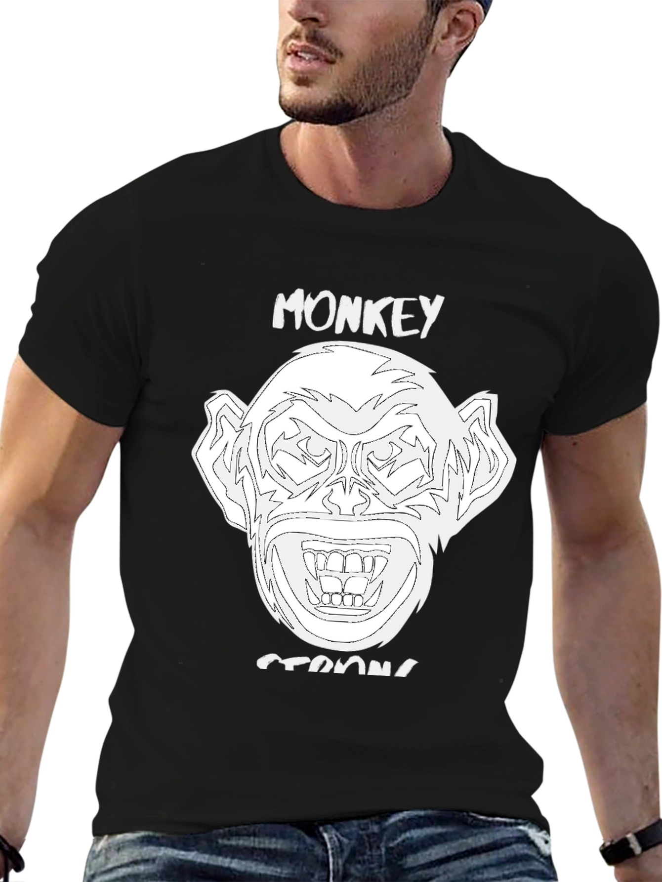 Black Monkey Strong Graphic Tee - Black Unisex T-Shirt view 6