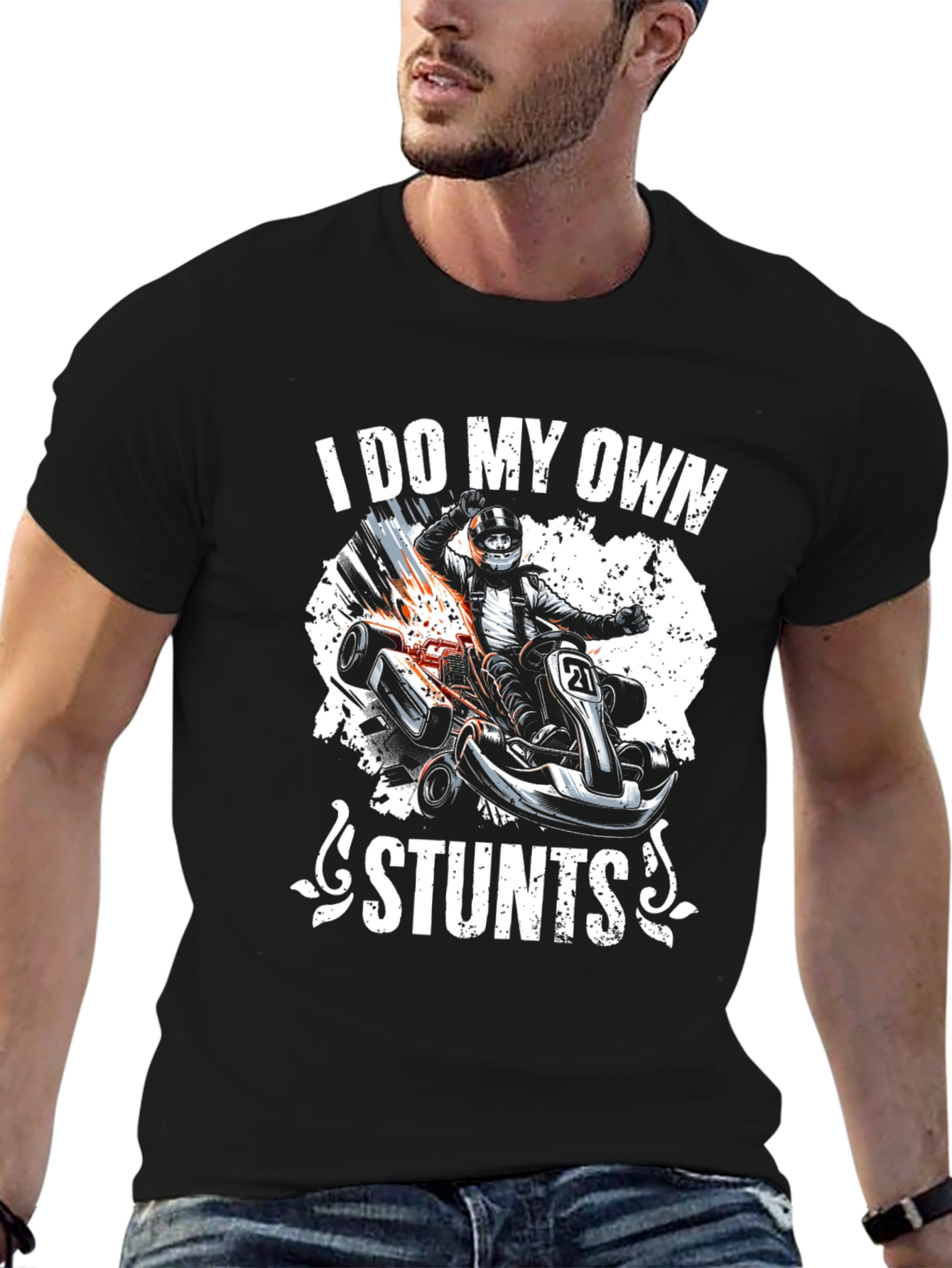 Black I Do My Own Stunts Go-Karting Graphic Tee view 6
