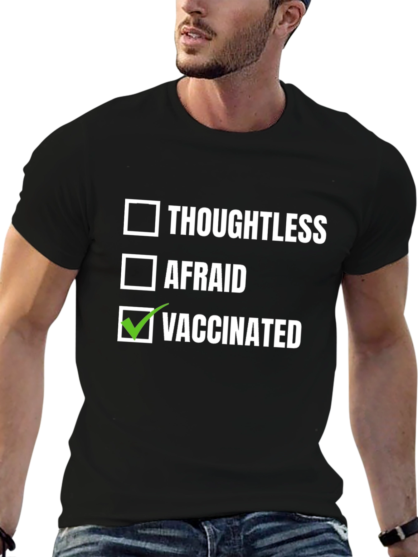 Black Vaccinated Humor Tee - Thoughtless Afraid Choice T-Shirt view 6
