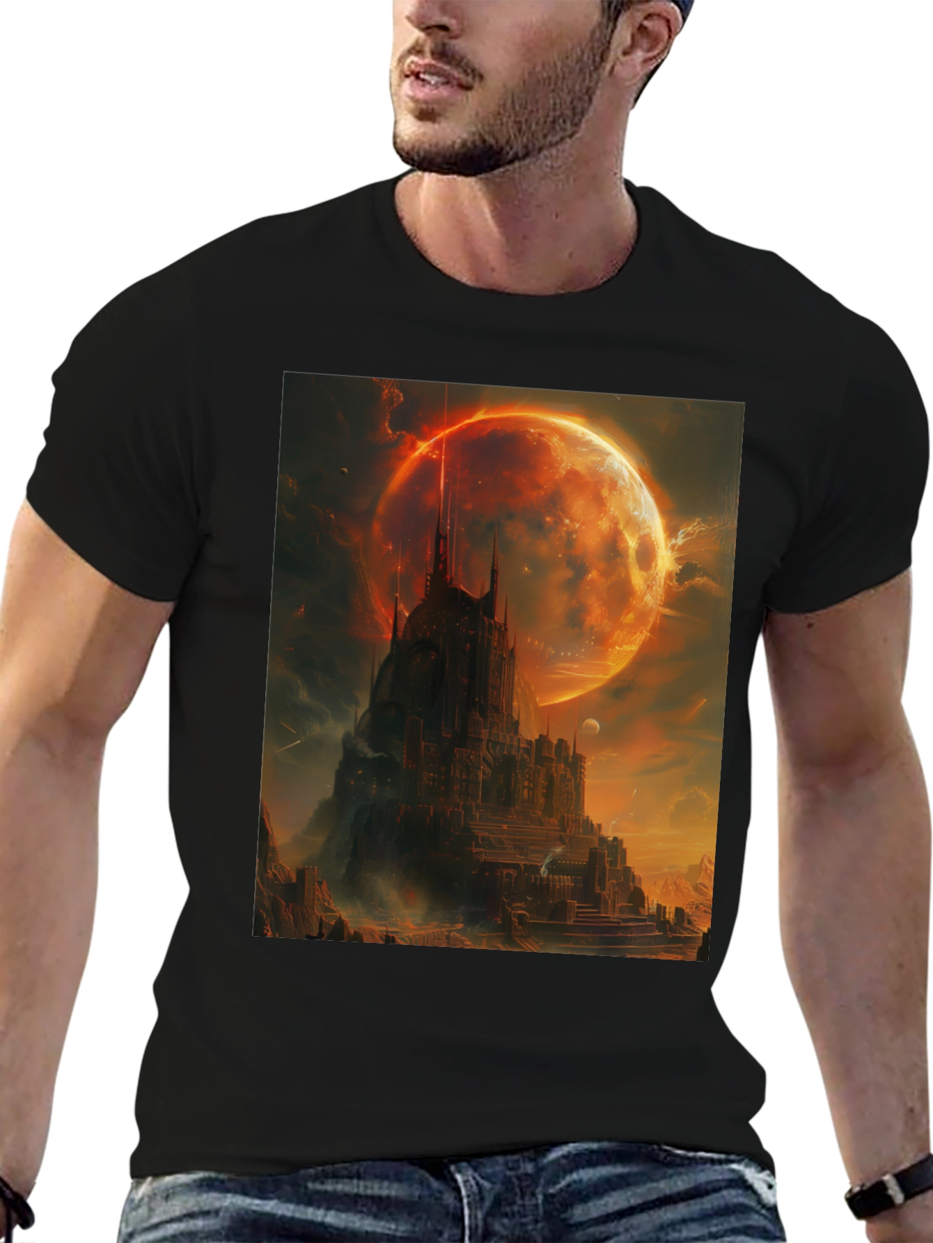 Black Fantasy Castle Graphic T-Shirt - Men's Black Tee view 6
