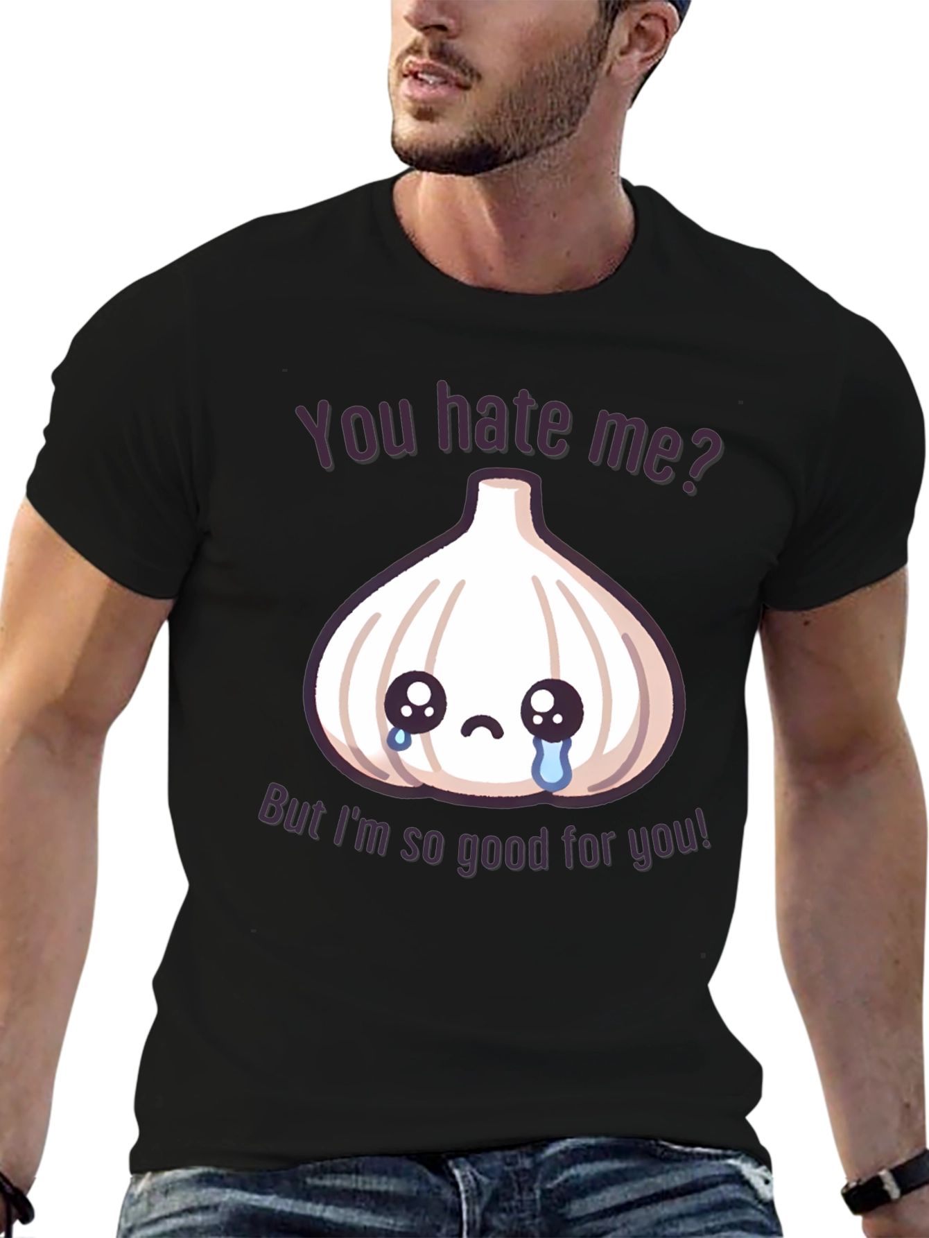 Black Funny Garlic Graphic T-Shirt - You Hate Me? view 6