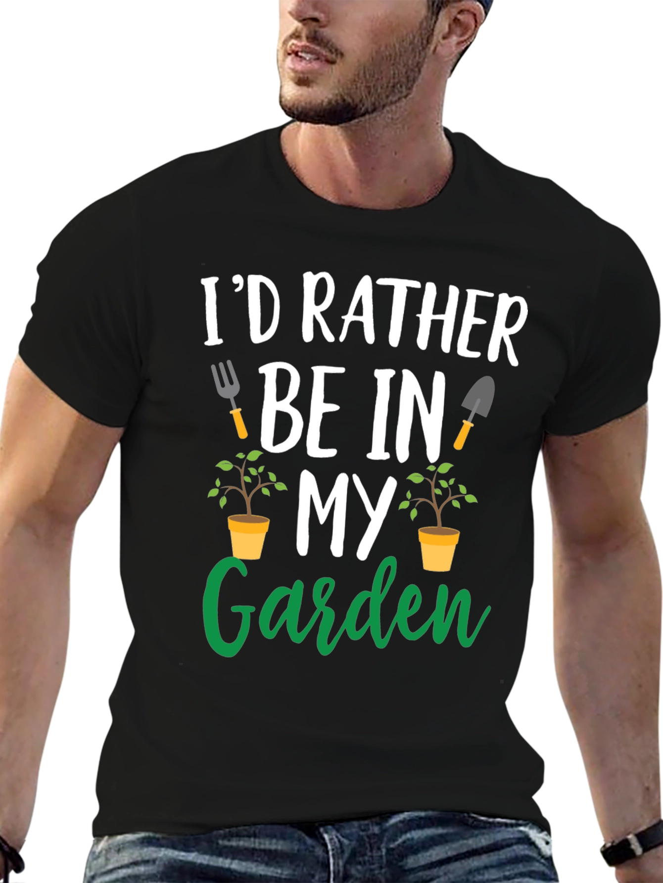 Black Gardening T-Shirt: I'd Rather Be In My Garden view 6