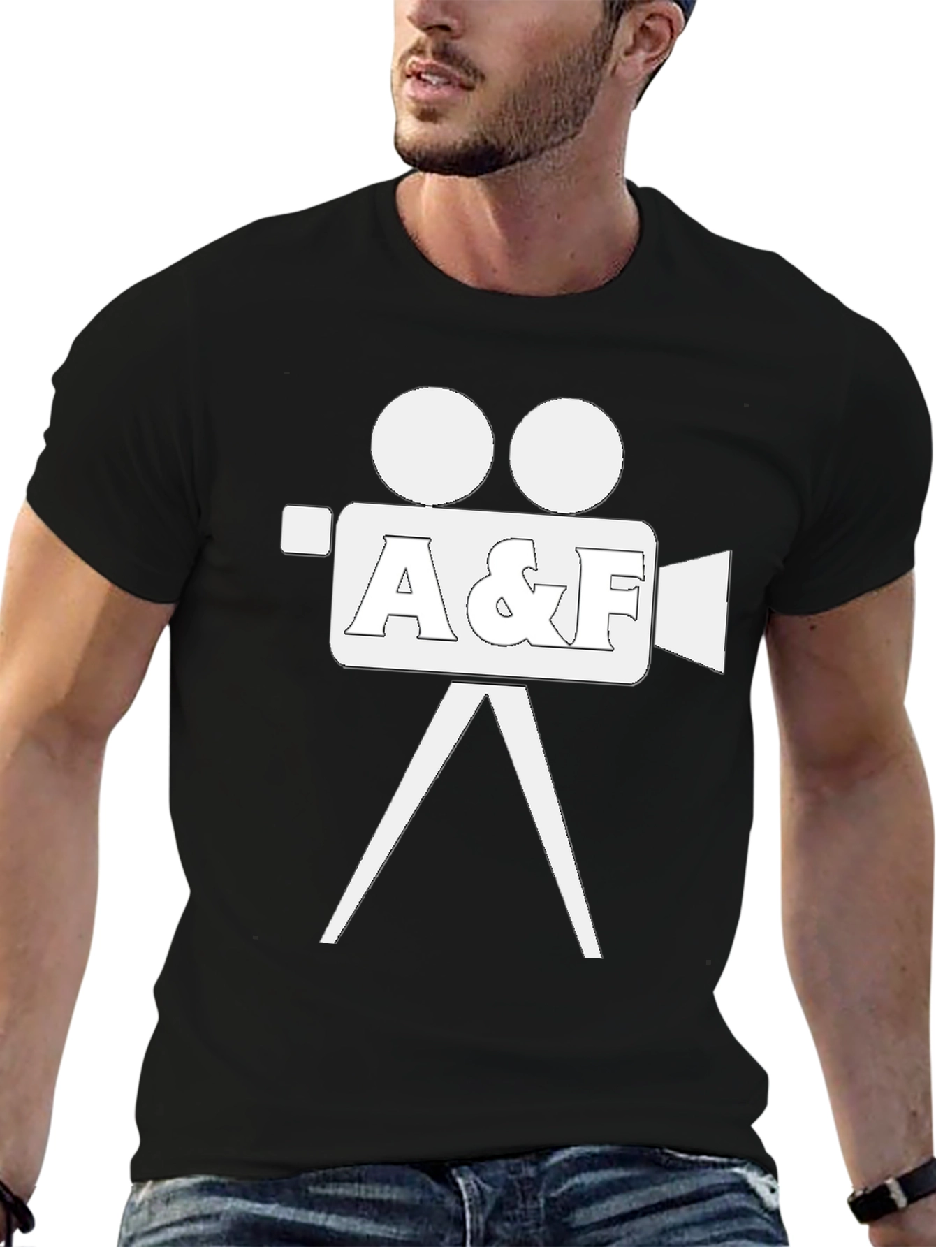 Black Vintage Movie Camera Graphic T-Shirt view 6