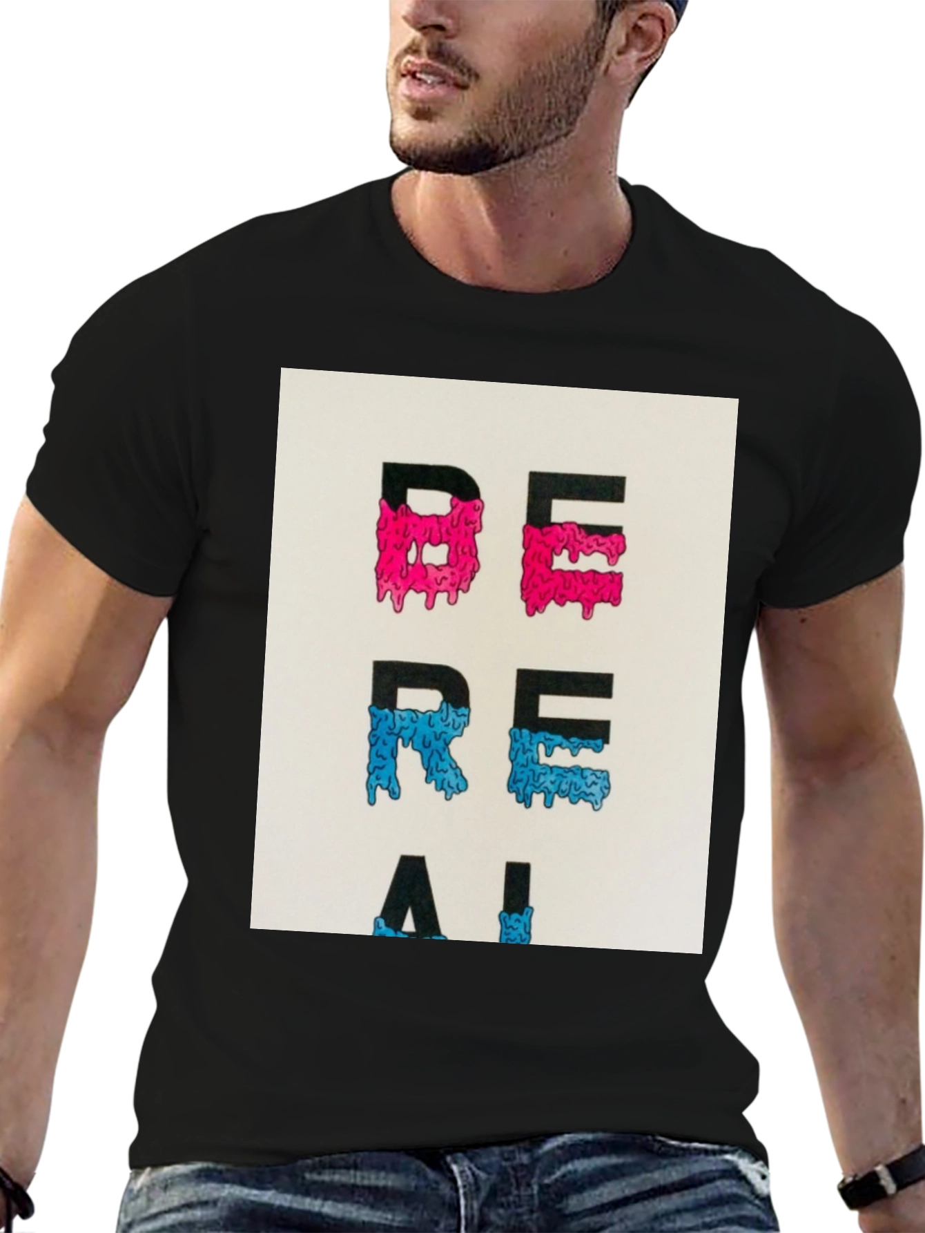 Black Be Real Graphic Tee - Trendy Casual Wear view 6