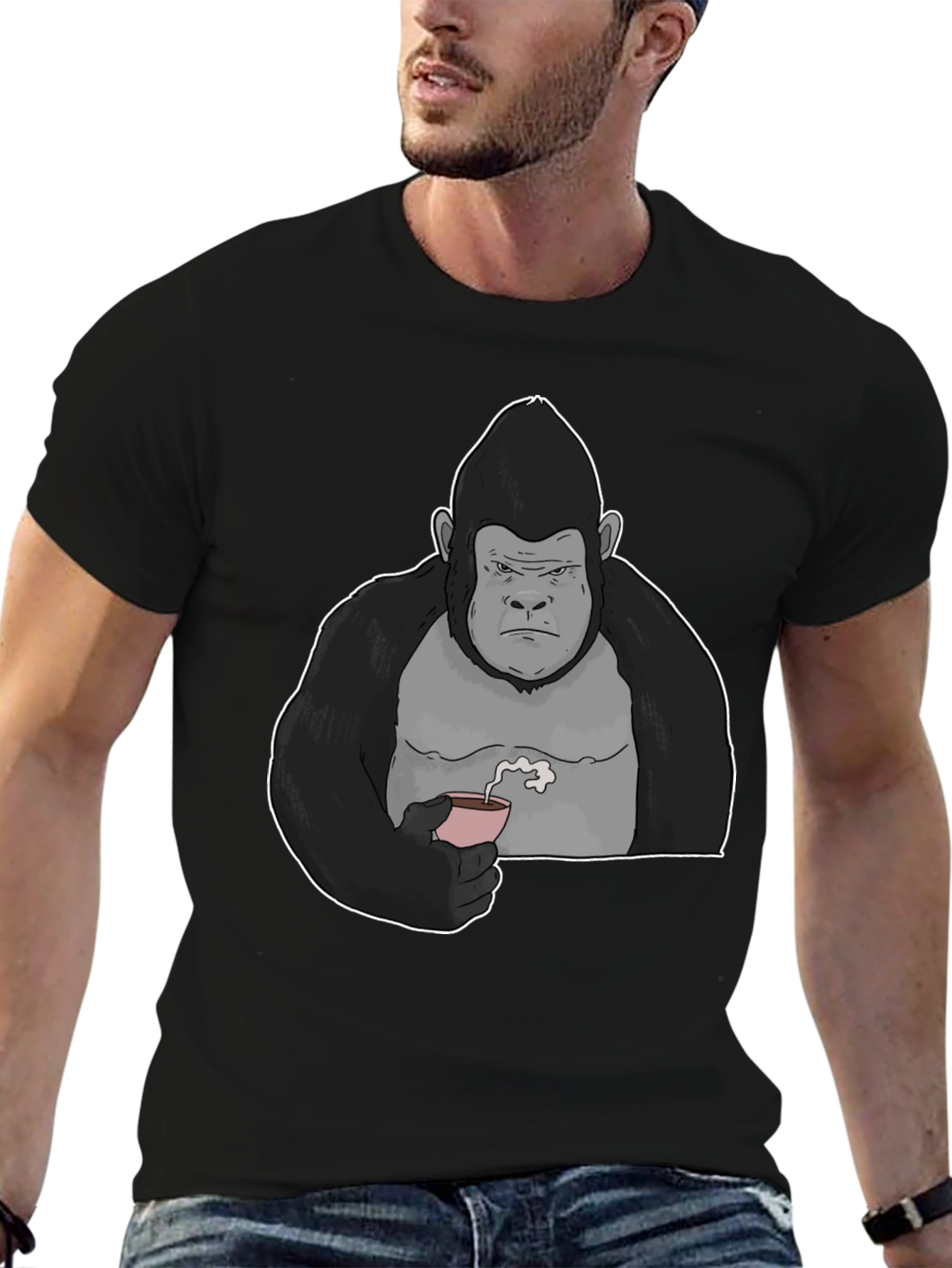 Black Gorilla Tea Sipping Graphic Tee - Black view 6