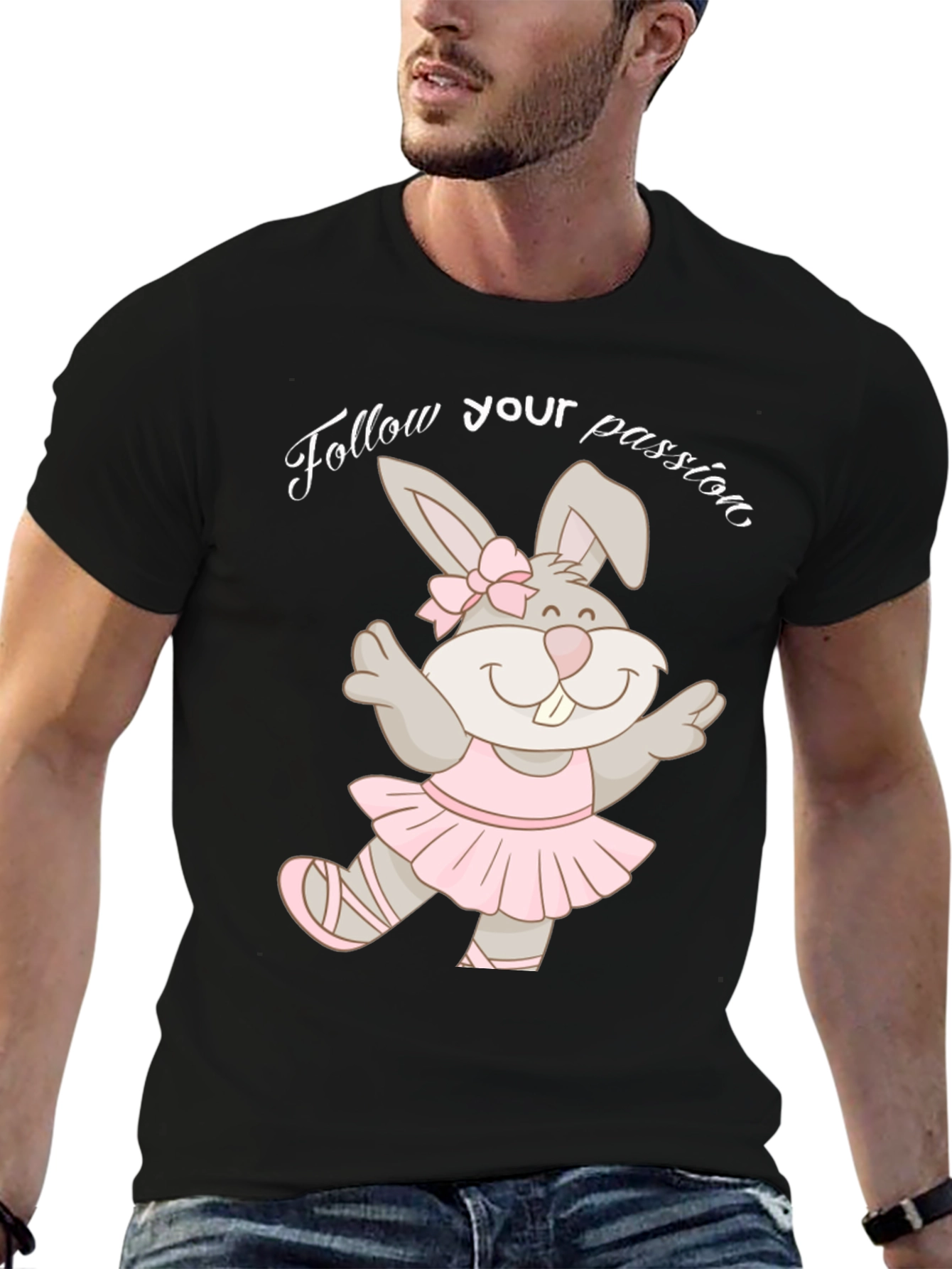 Black Dancing Bunny T-Shirt - Follow Your Passion! view 6