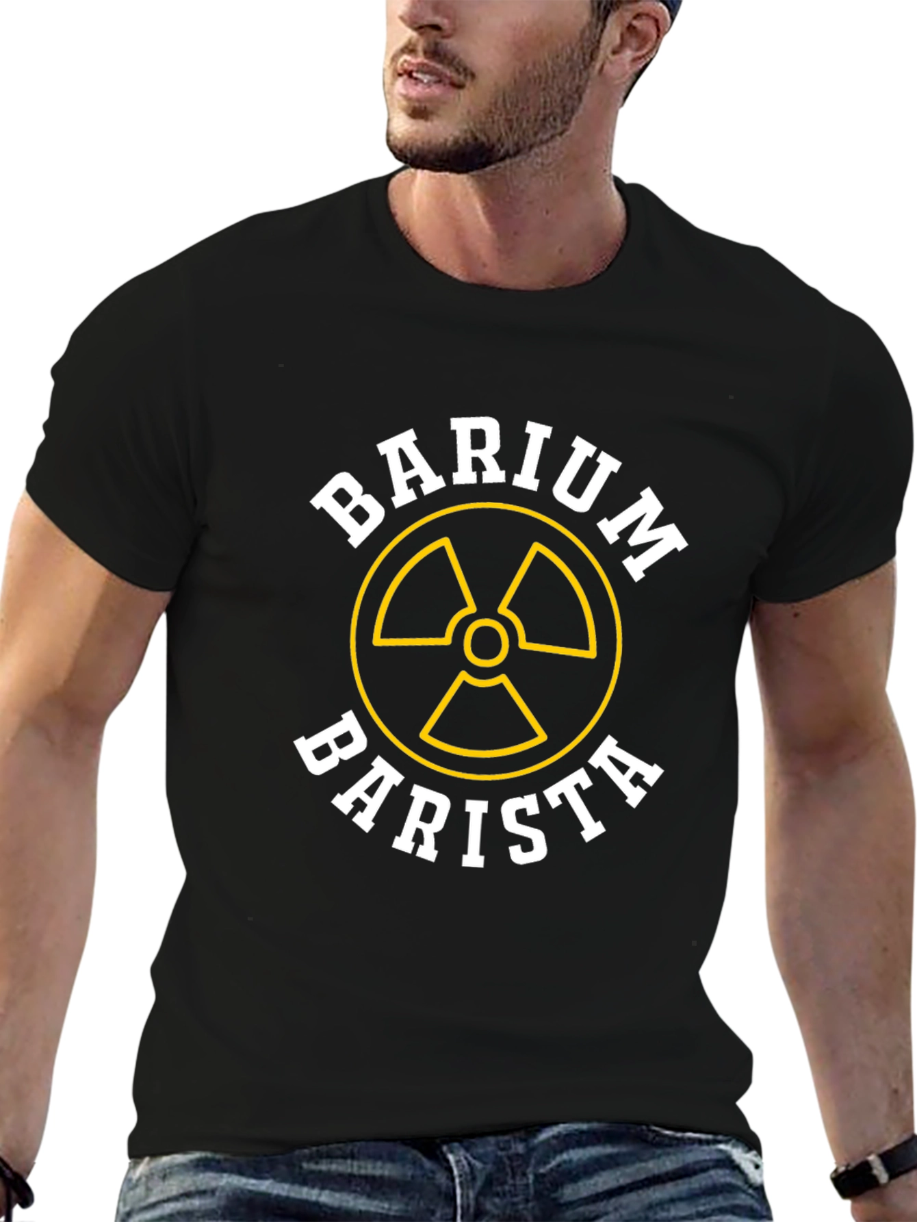 Black Barium Barista Funny T-Shirt Radioactive Cafe Pun view 6