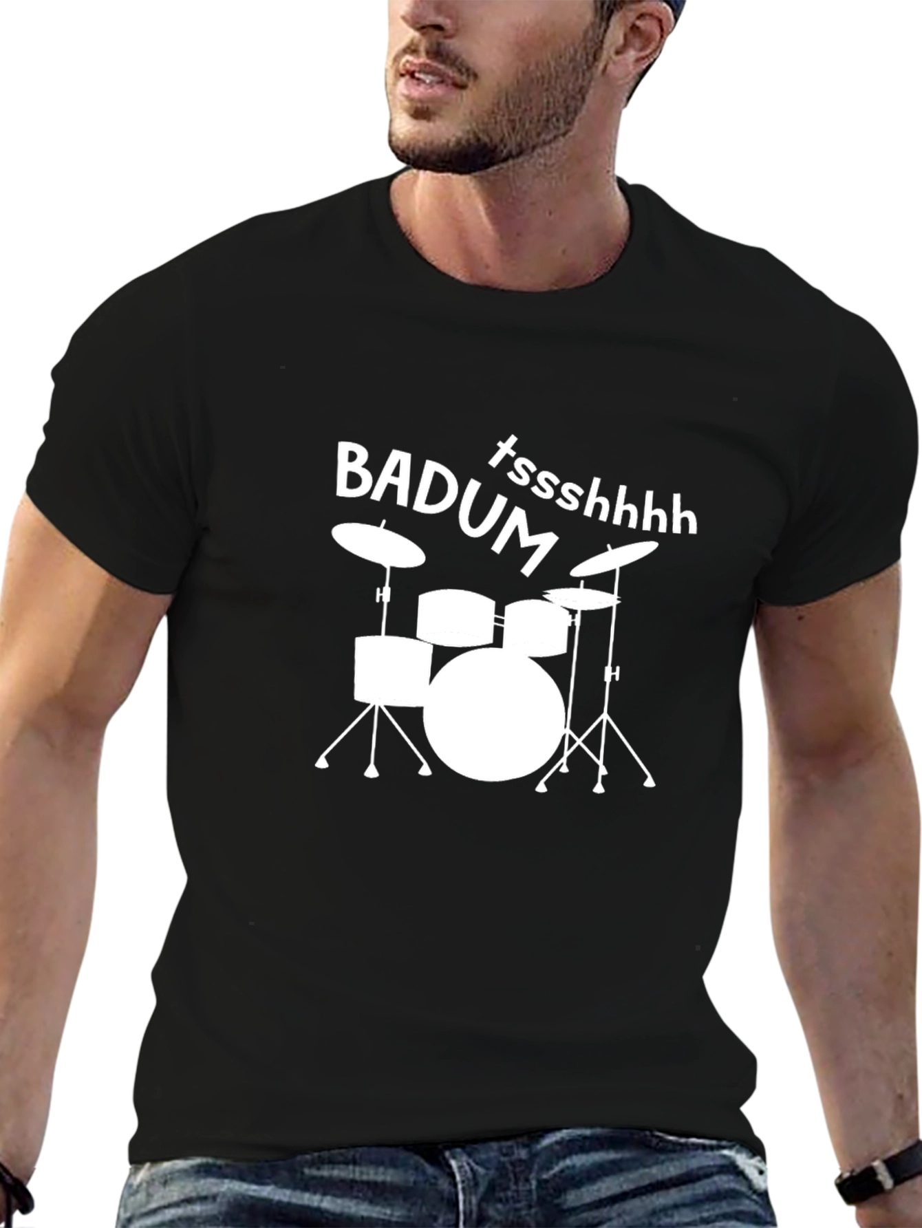Black Drum Kit T-Shirt: Badum Tssshhhh Graphic Tee view 6