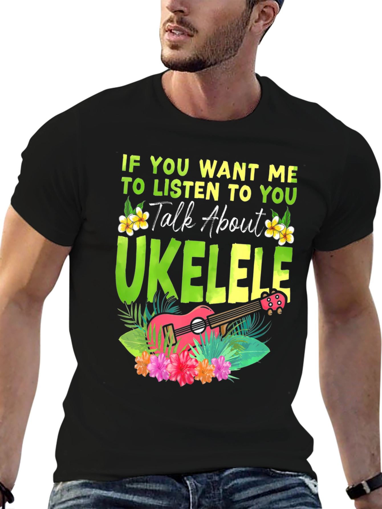 Black Ukulele Lover T-Shirt - Talk About Ukulele Tee view 6