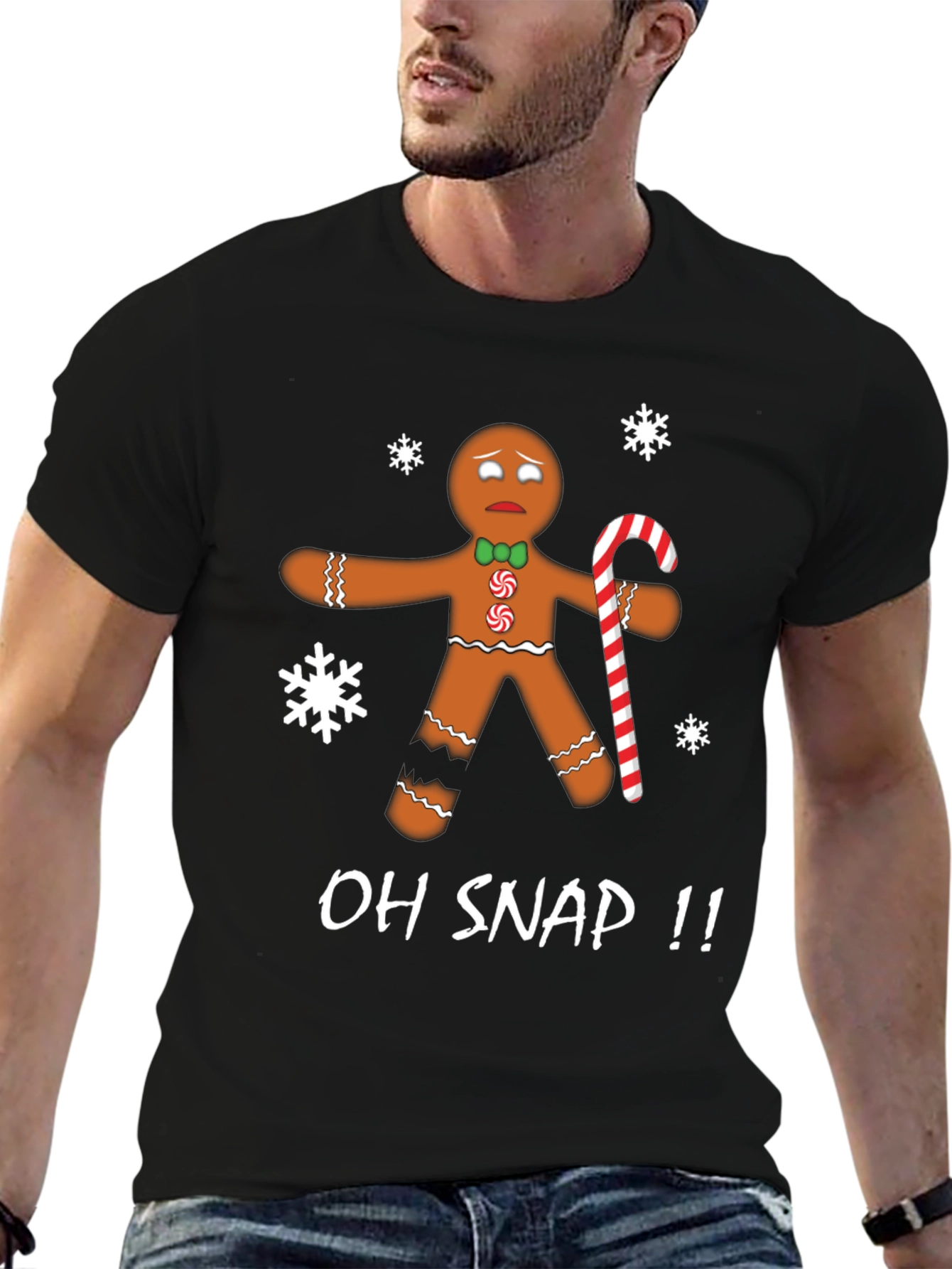 Black Oh Snap Gingerbread T-Shirt - Christmas Holiday Tee view 6