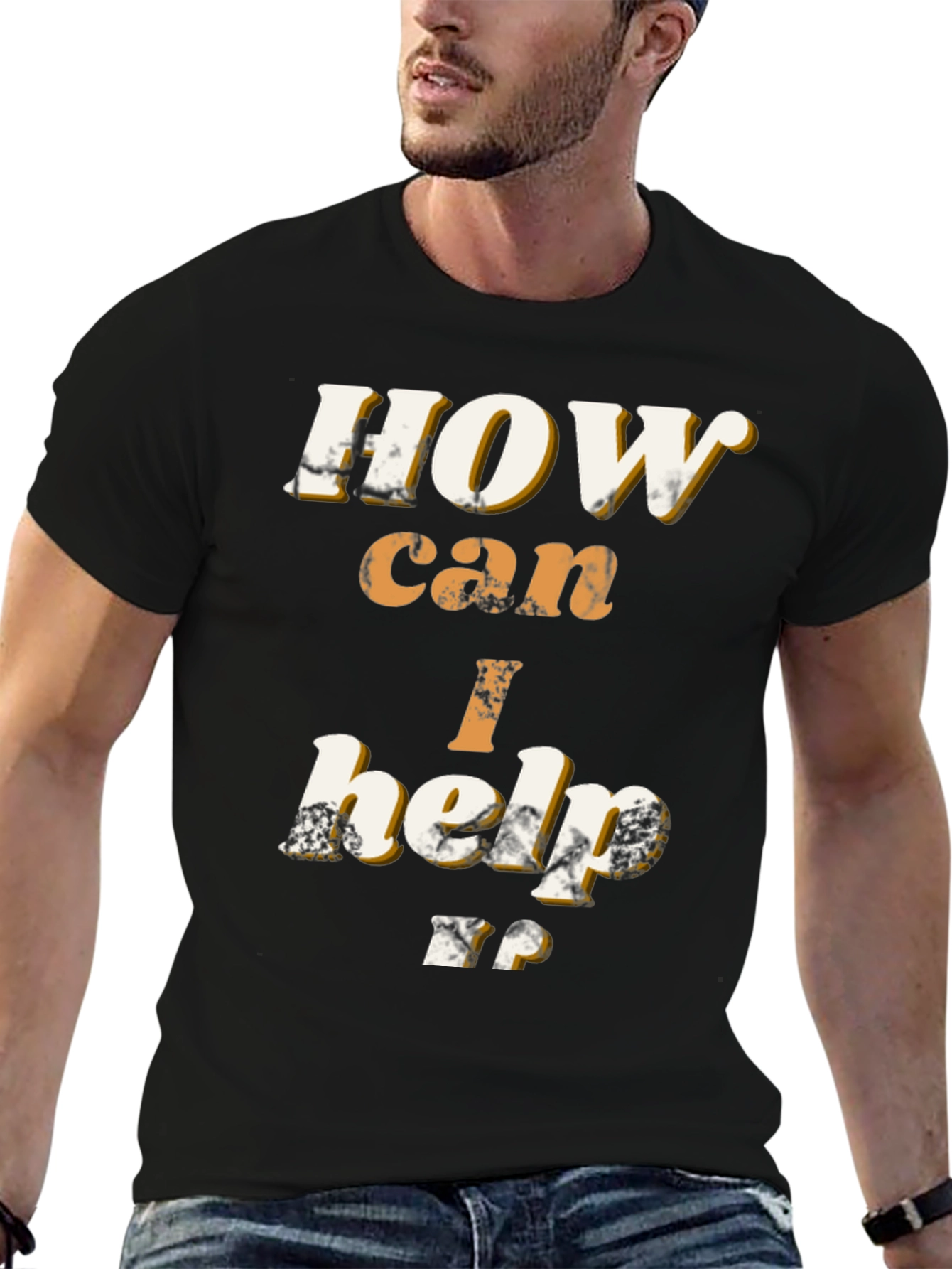 Black How Can I Help T-Shirt - Bold Graphic Tee view 6