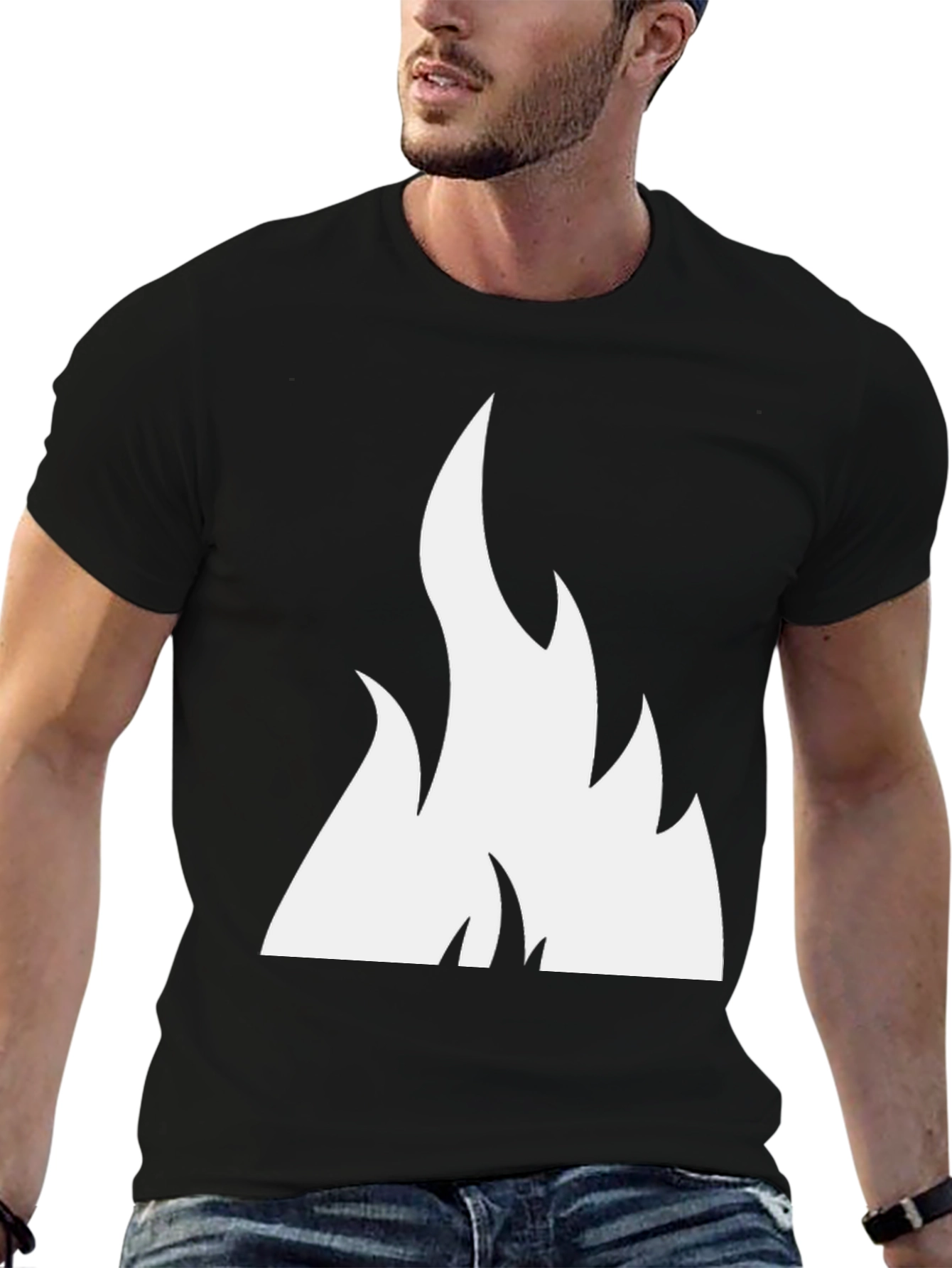 Black Bold Flame Graphic Tee - Black Cotton Comfort view 6