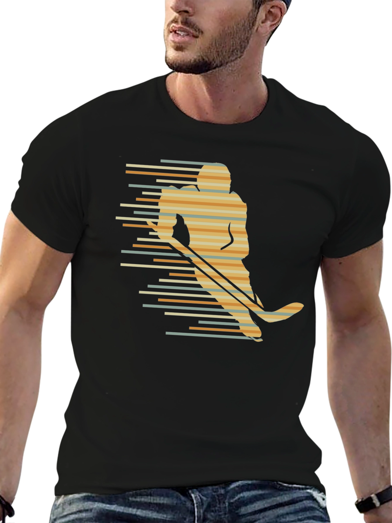 Black Retro Hockey Player Graphic Tee - Black view 6