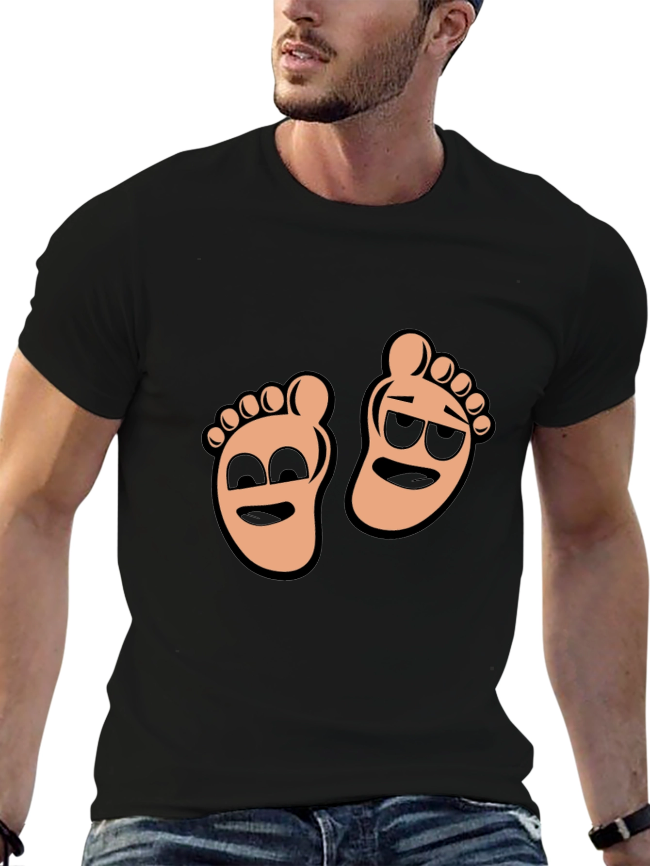 Black Cartoon Feet Graphic T-Shirt - Black view 6