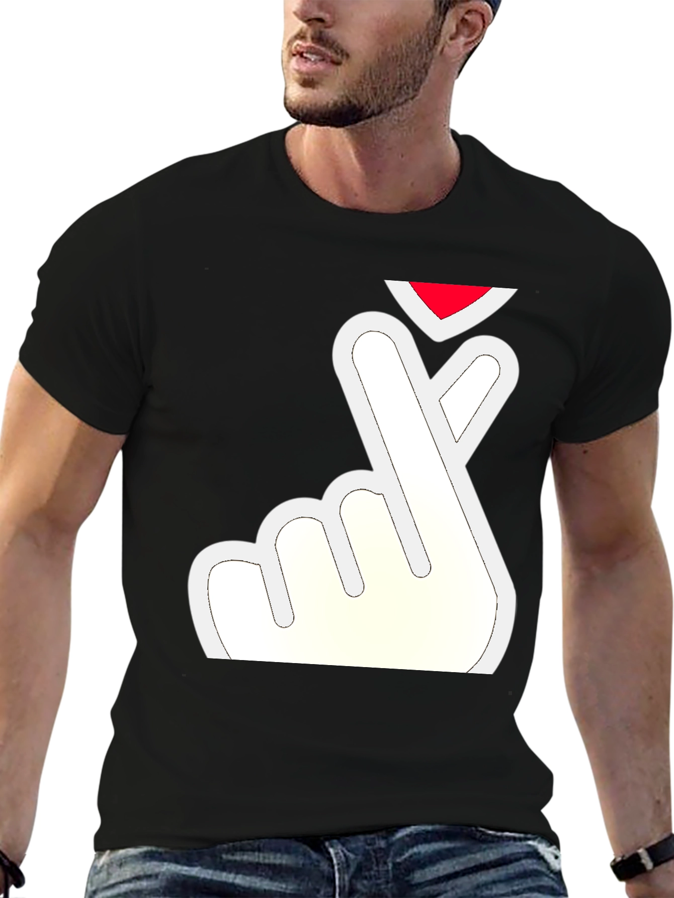 Black Finger Heart T-Shirt - Black Tee view 6