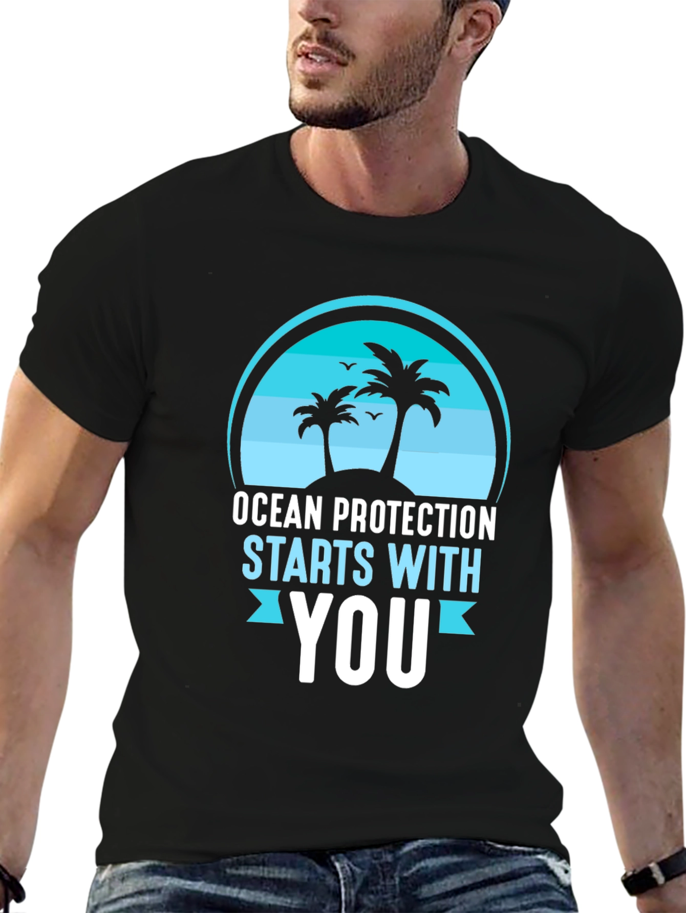 Black Ocean Protection Starts With You T-Shirt view 6