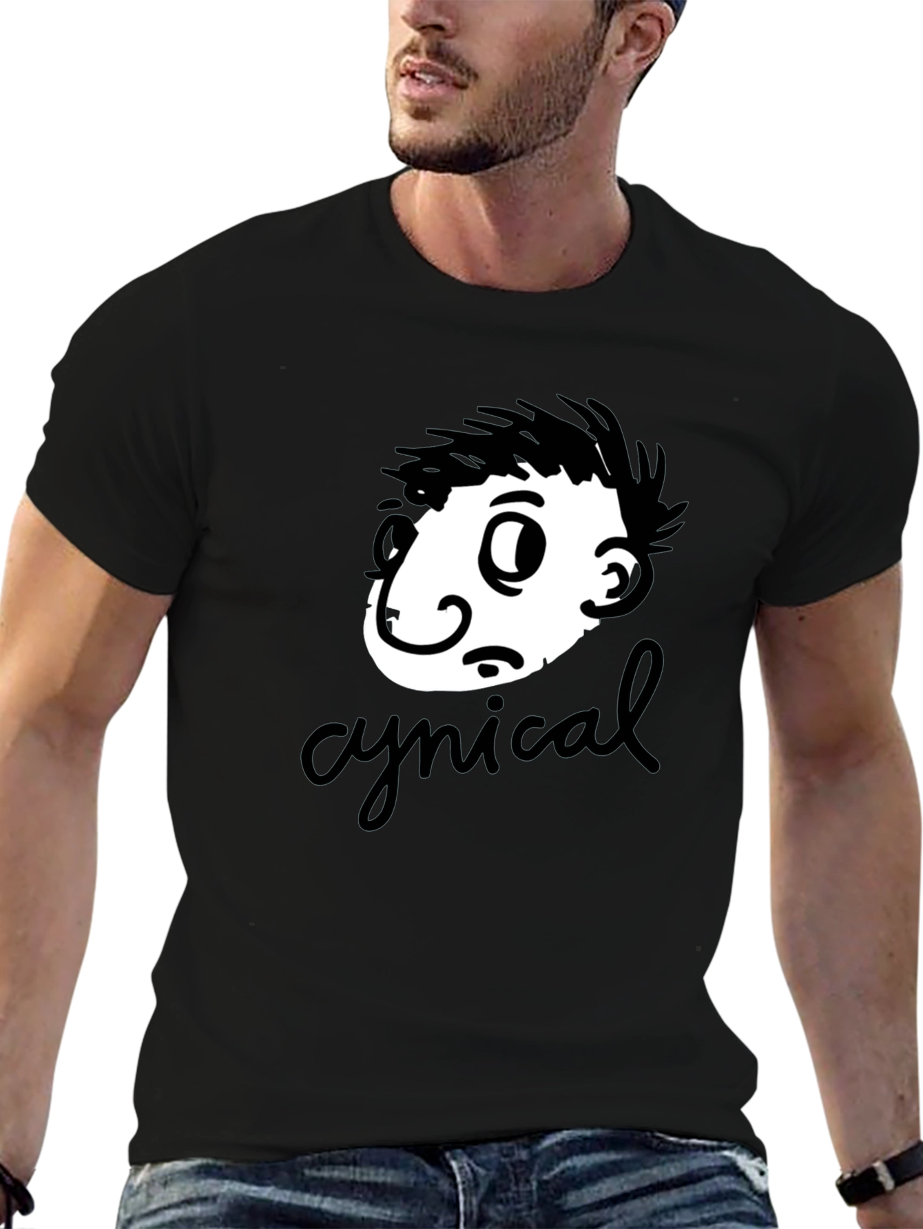 Black Cynical Cartoon Graphic T-Shirt - Black view 6