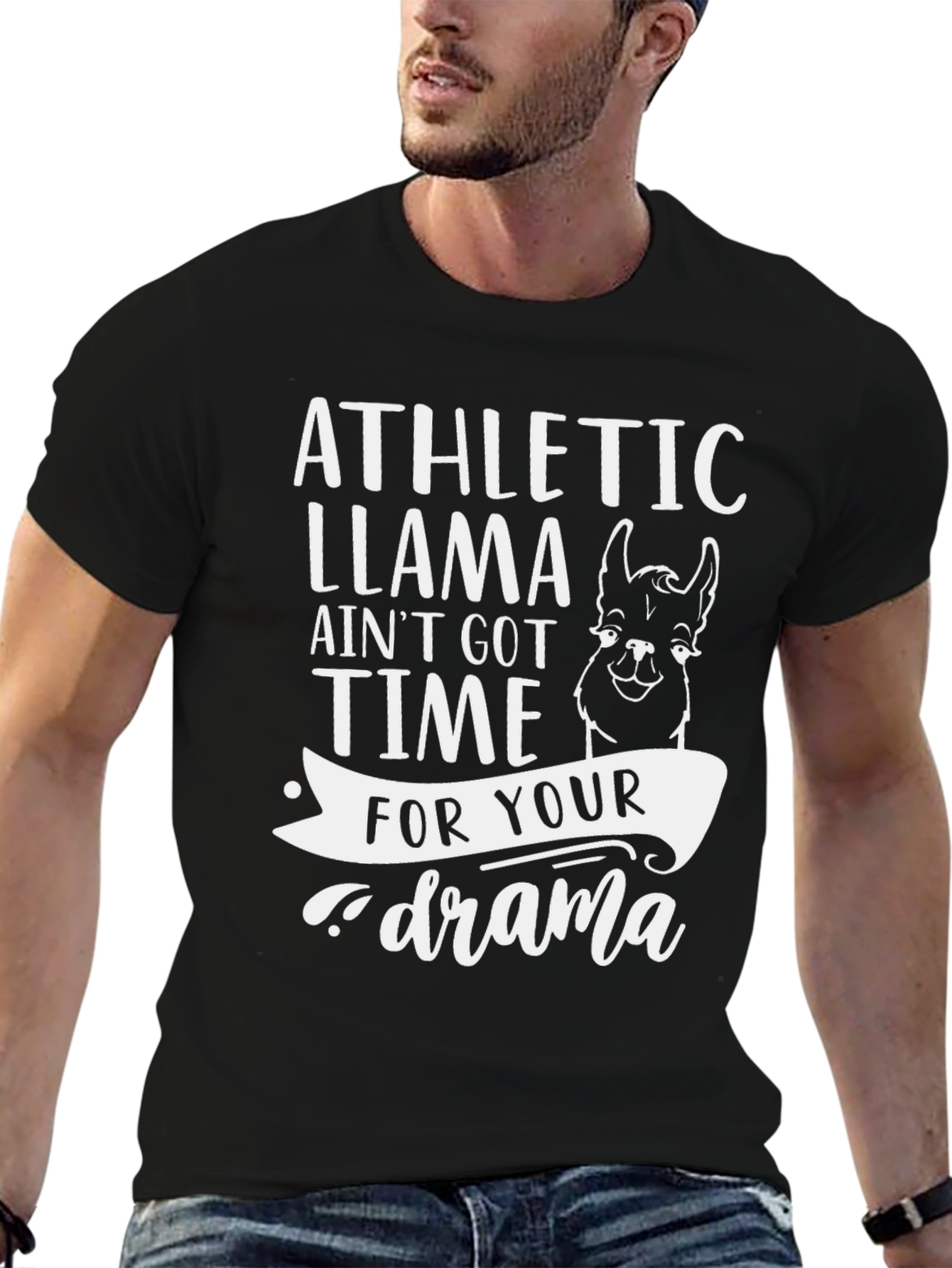 Black Athletic Llama T-Shirt - No Time For Drama! view 6