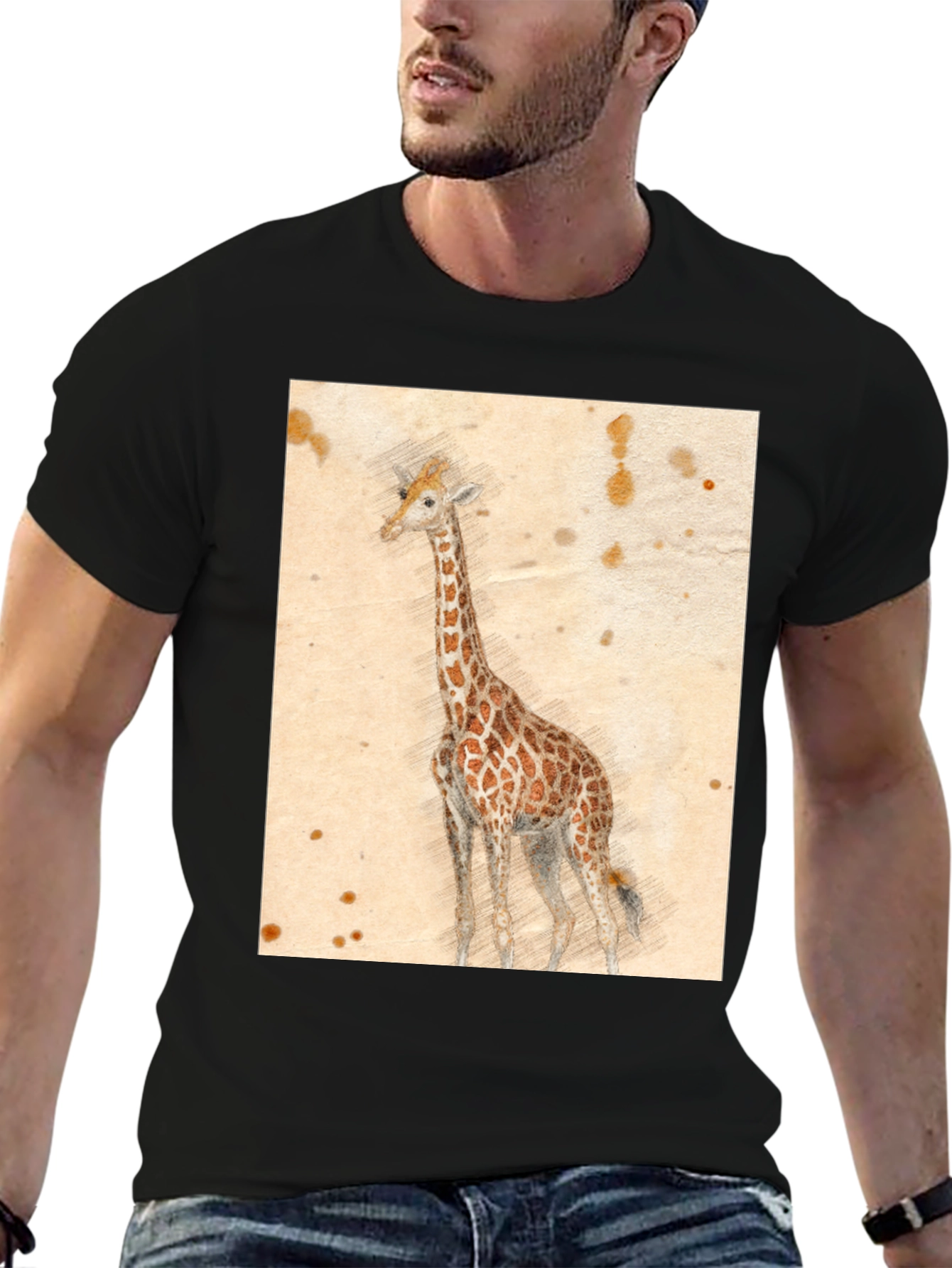 Black Giraffe Sketch T-Shirt - Unique Graphic Tee view 6
