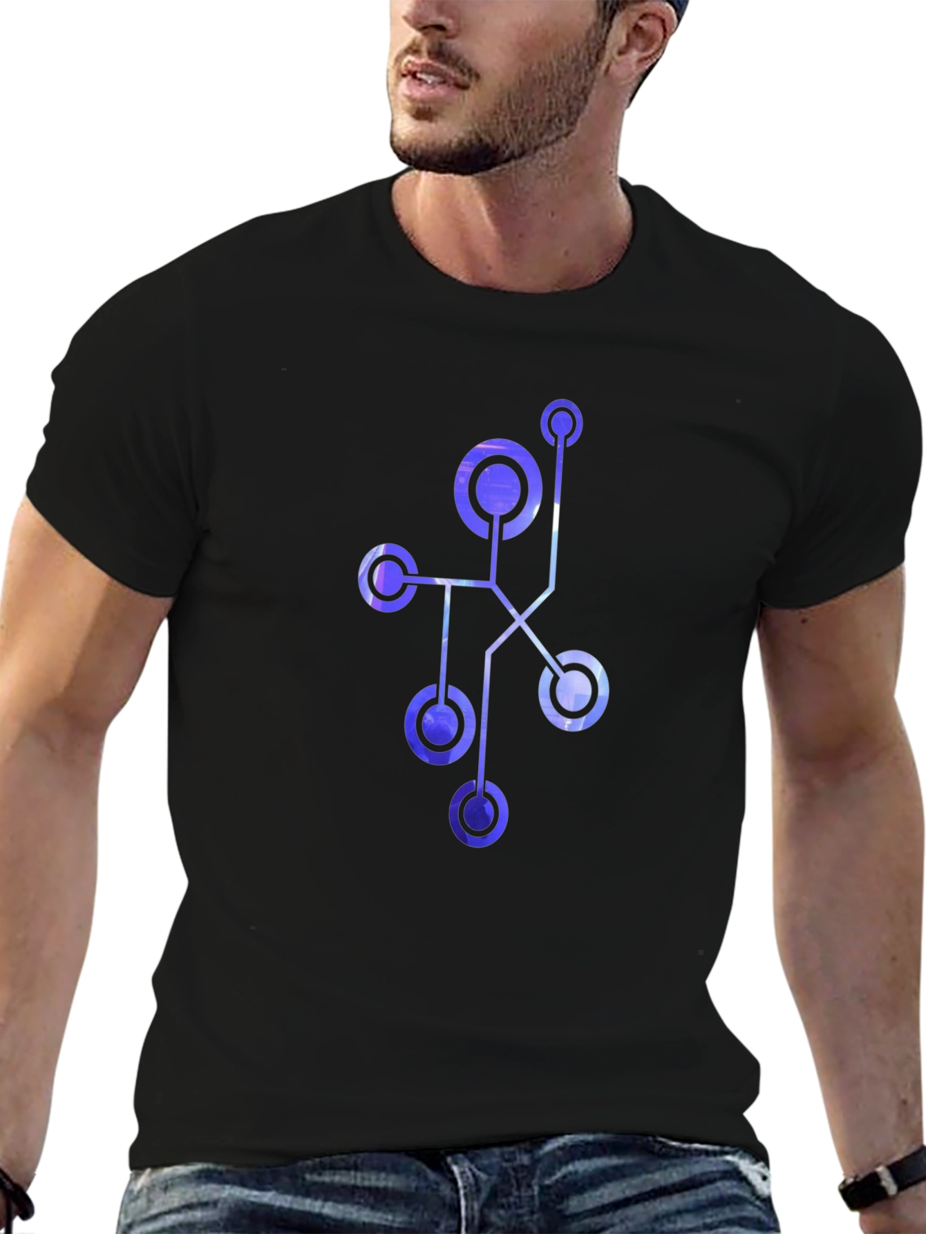 Abstract Geometric Design Men's Black T-Shirt - 6