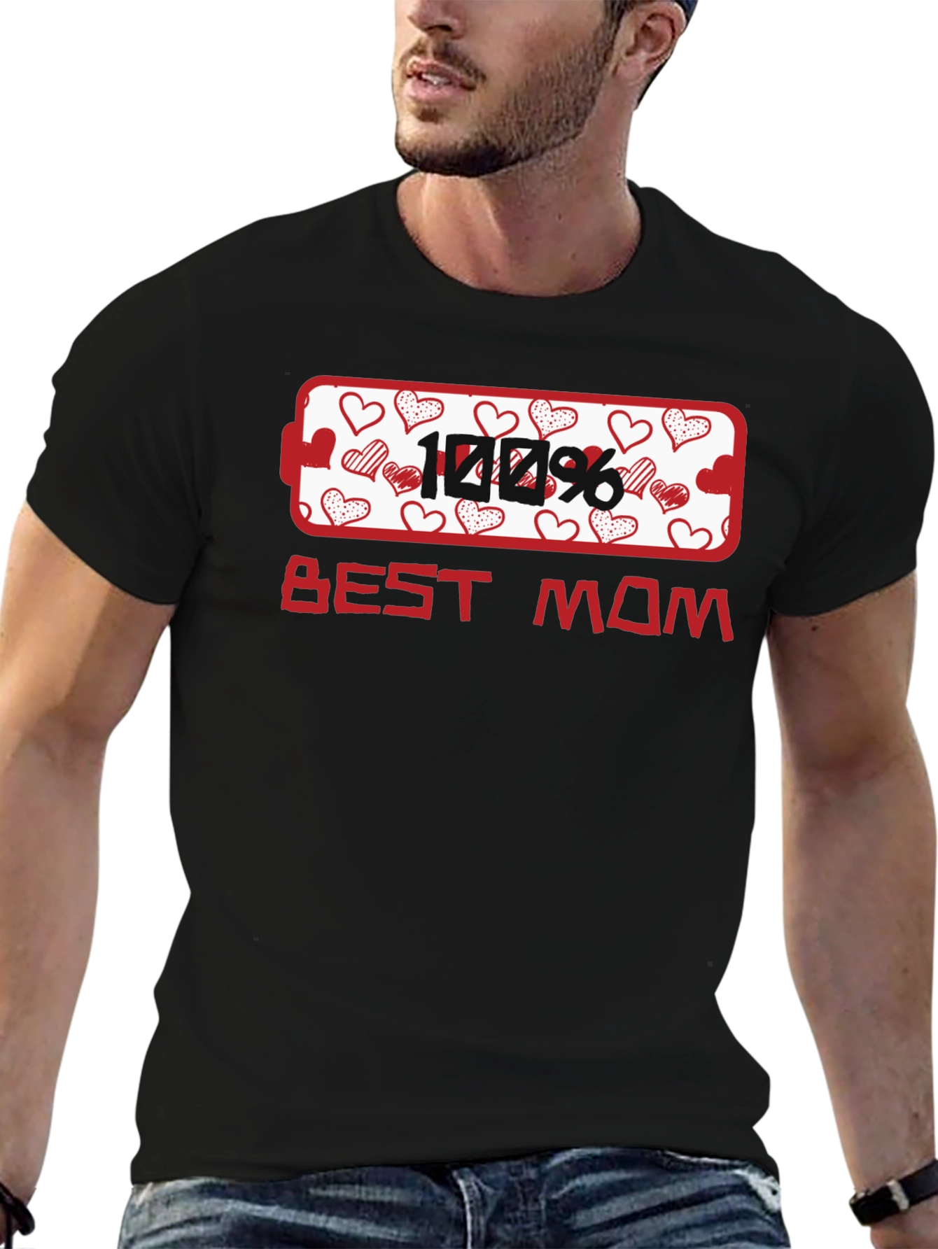Black 100% Best Mom Heart Graphic T-Shirt view 6
