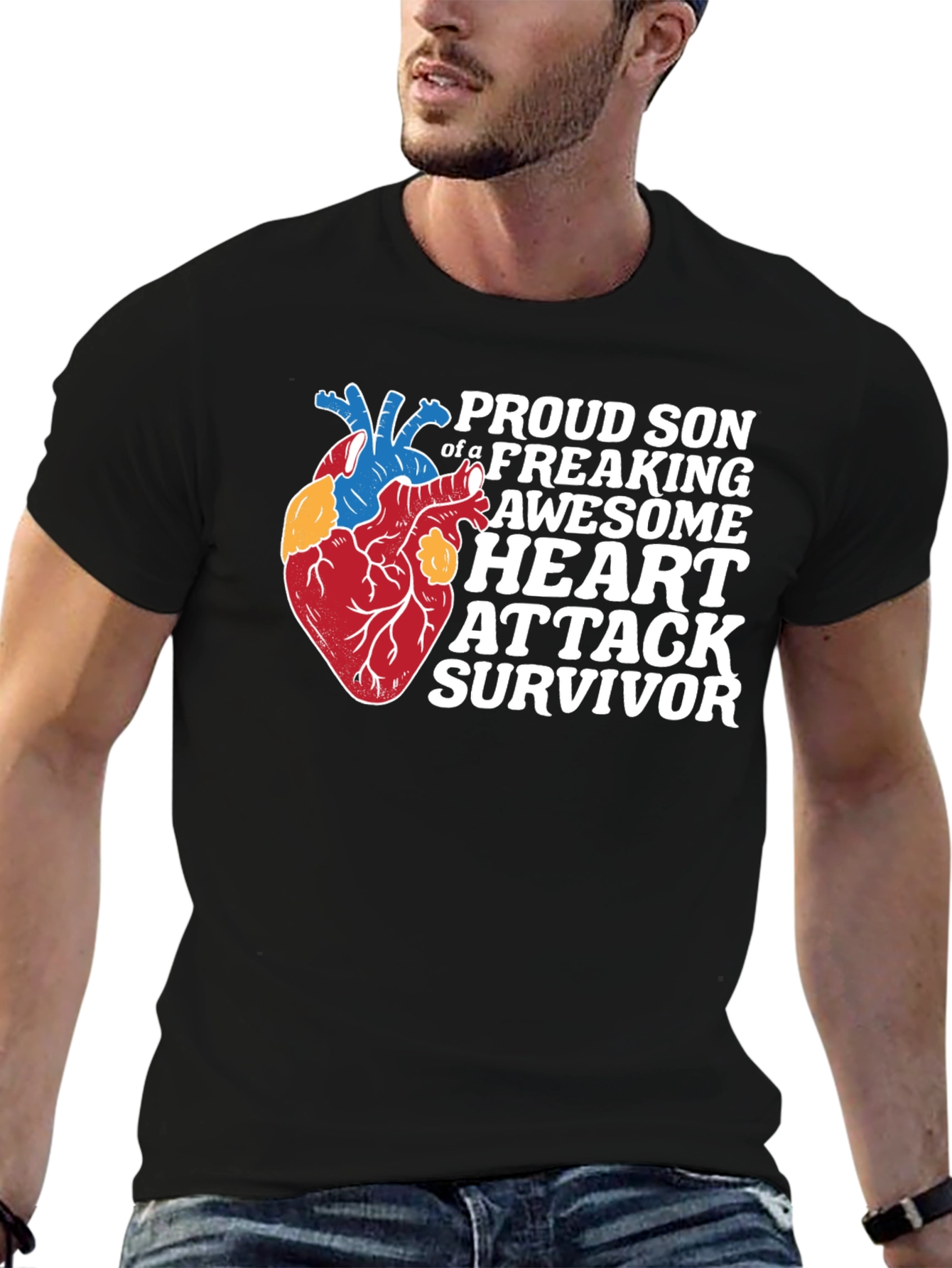 Black Proud Son Heart Attack Survivor Graphic Tee view 6