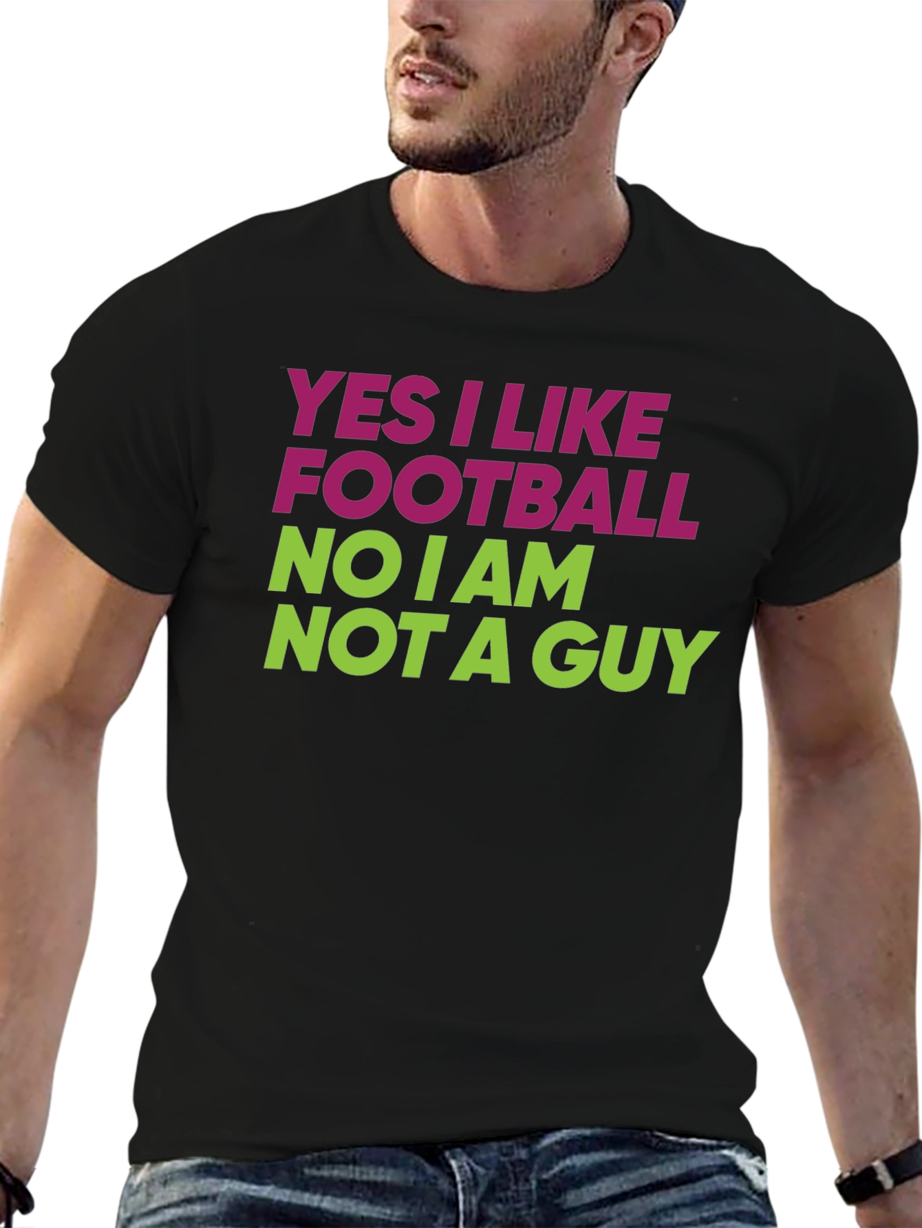Black Funny Football Fan T-Shirt - Yes I Like Football, No I am Not A Guy view 6