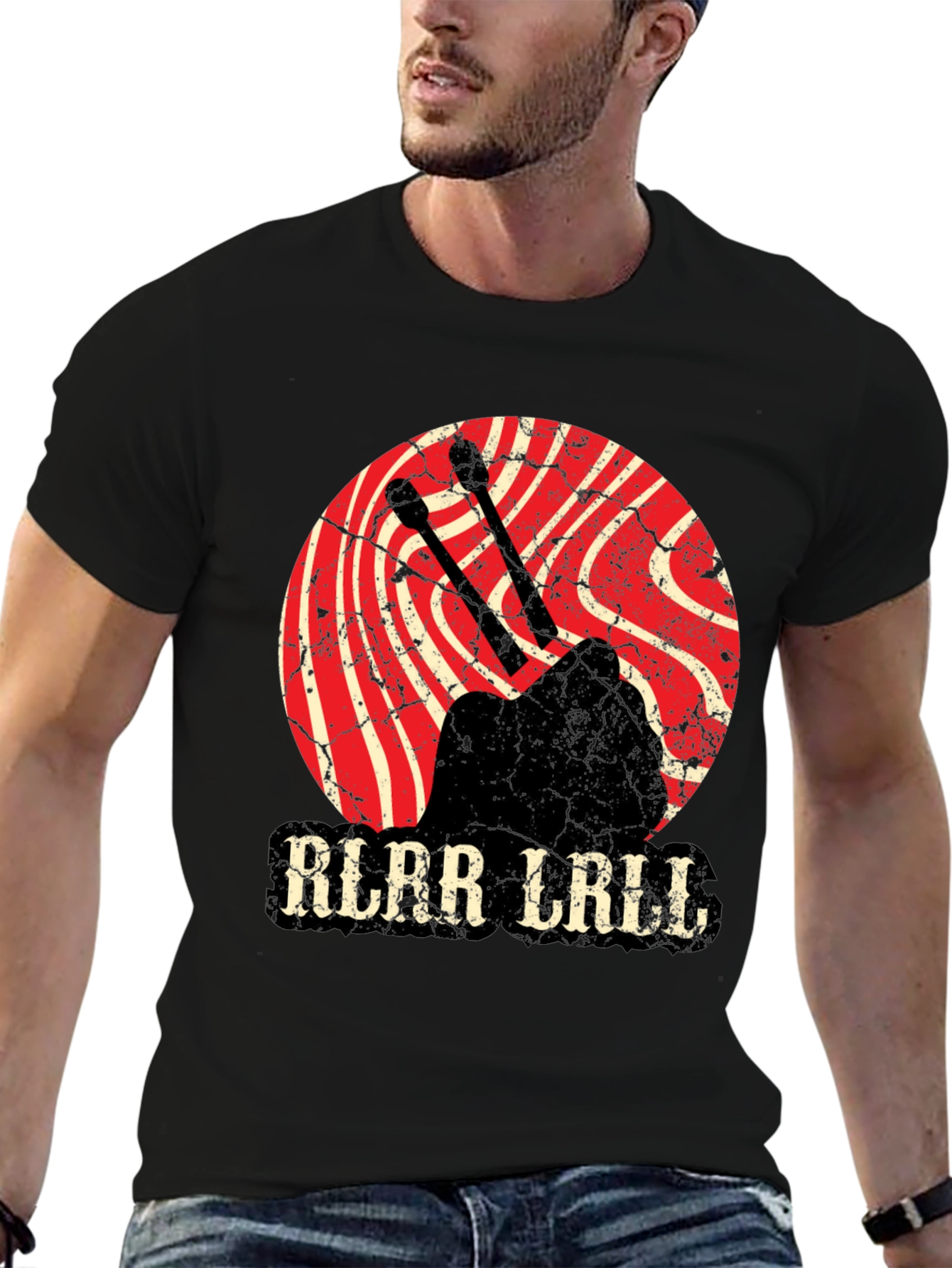 Black Vintage Style Drummer T-Shirt - Rlar Lrill Design view 6