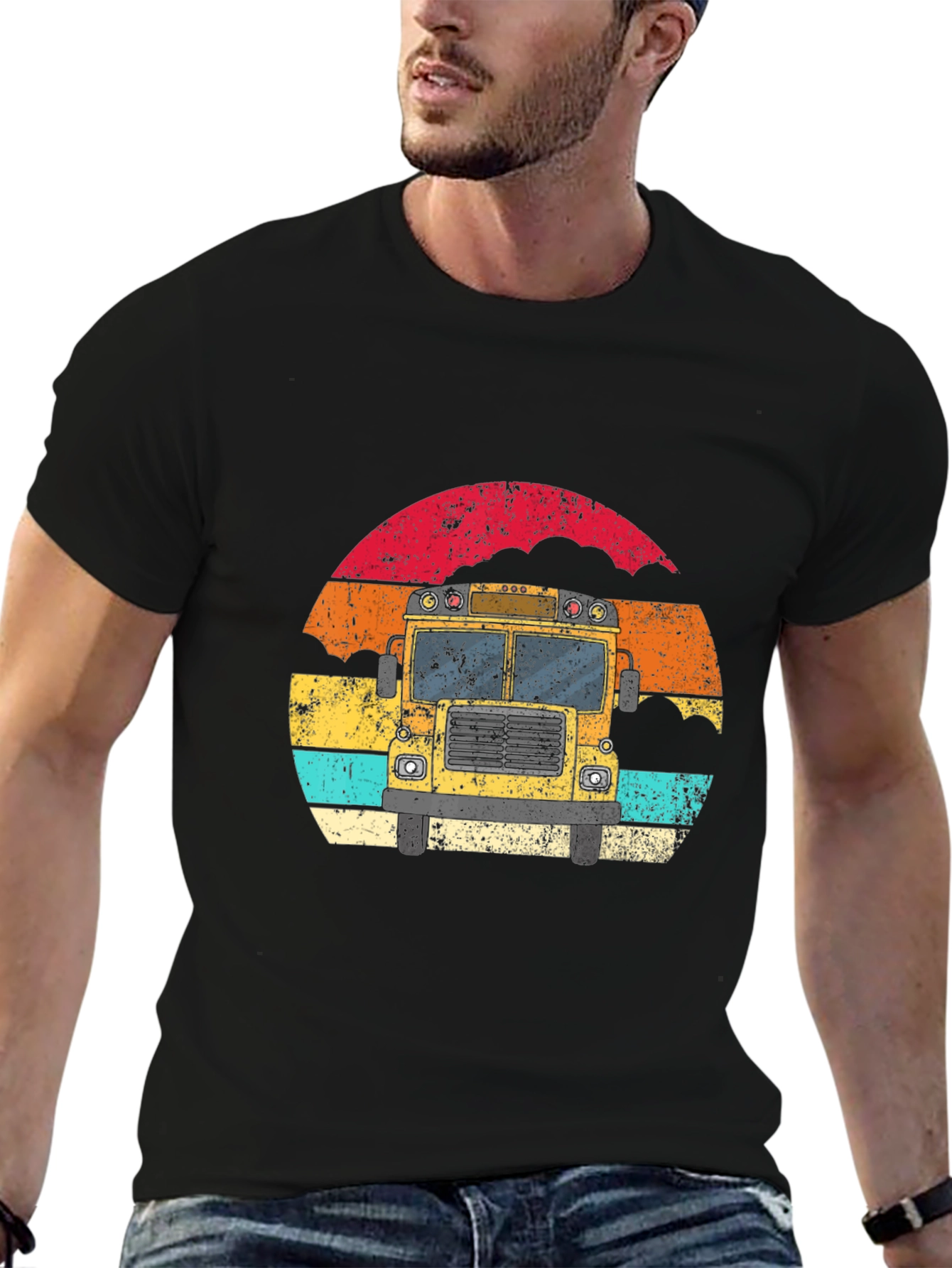 Black Retro School Bus Graphic Tee - Vintage Style T-Shirt view 6
