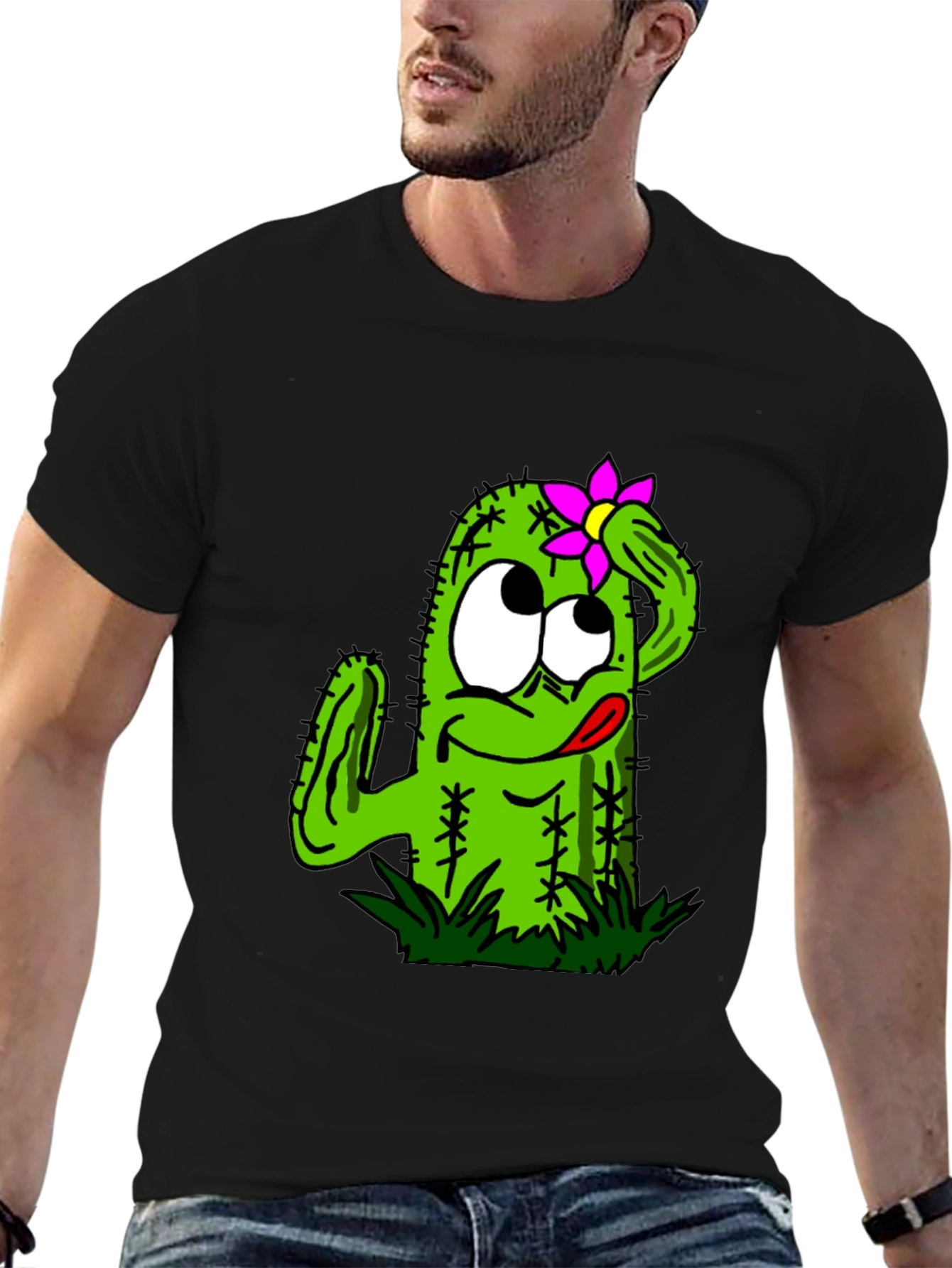 Black Funny Cactus Graphic Tee - Black Unisex T-Shirt view 6