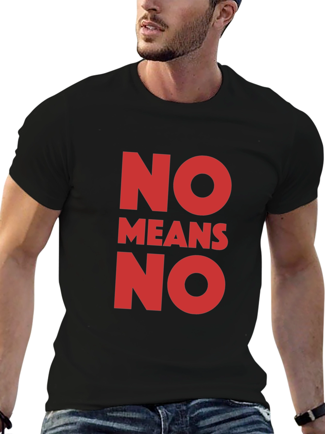 Black No Means No Graphic Tee - Black Cotton T-Shirt view 6