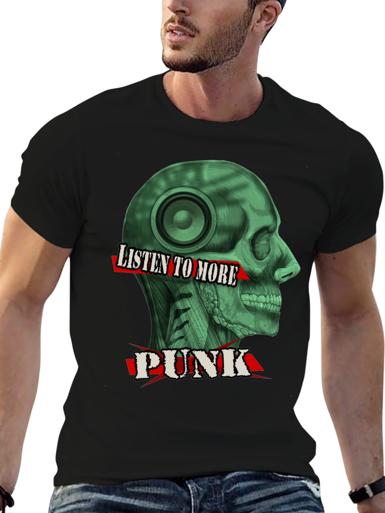 Black Listen to More Punk T-Shirt - Graphic Tee view 6