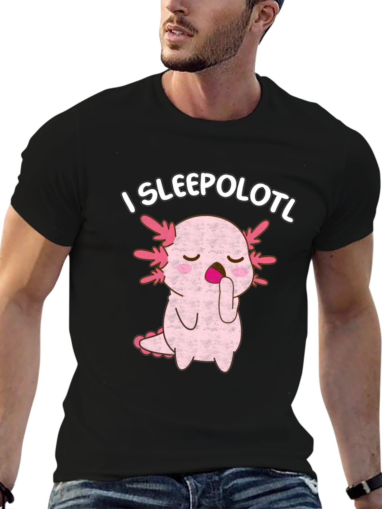 Black I Sleepolotl T-Shirt - Cute Axolotl Sleeping Tee view 6