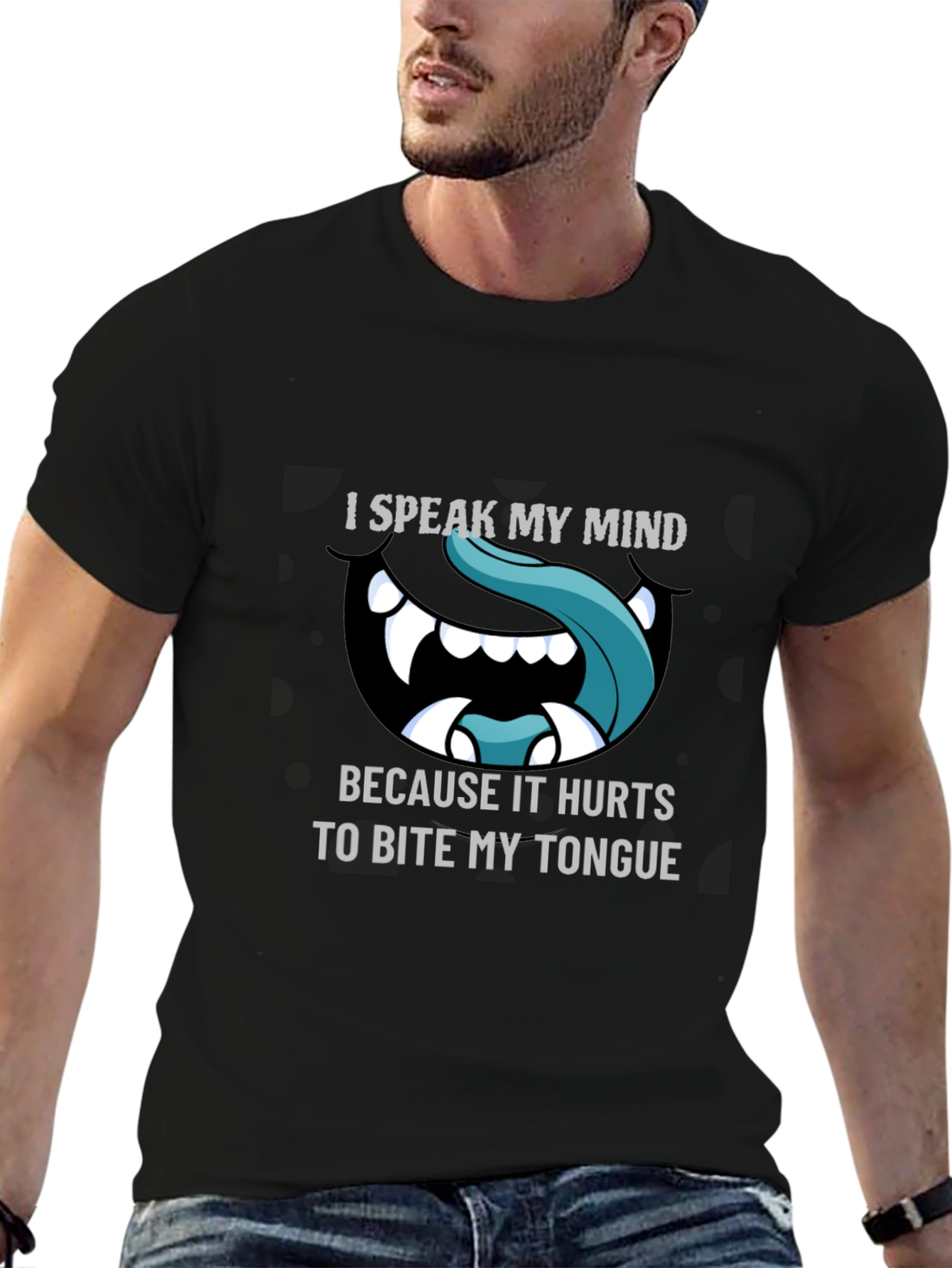 Black Speak My Mind Graphic Tee - Funny Tongue Bite Shirt view 6