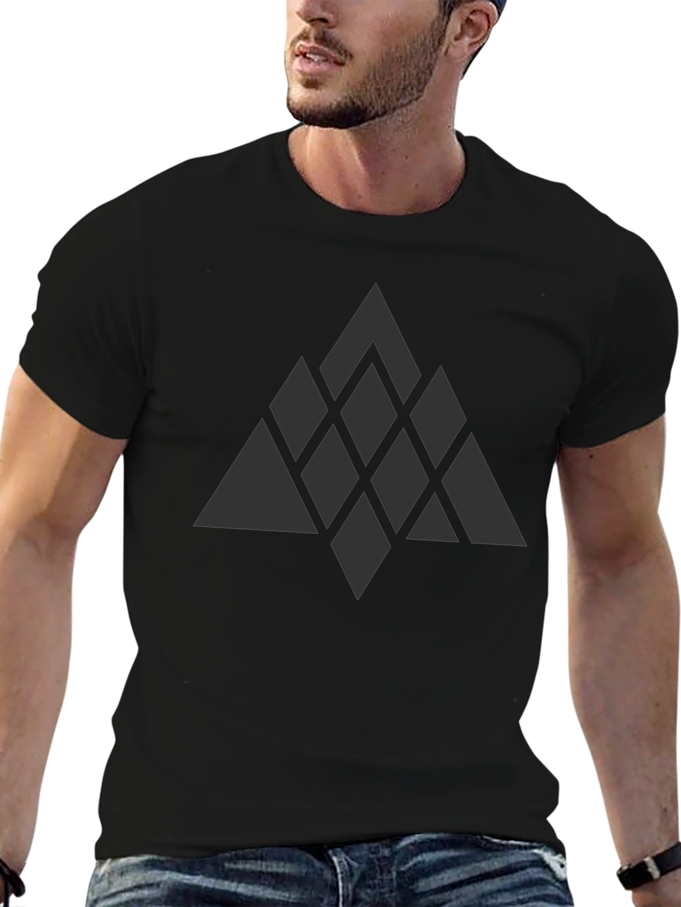 Black Geometric Diamond Pattern T-Shirt - Dark Gray Design view 6