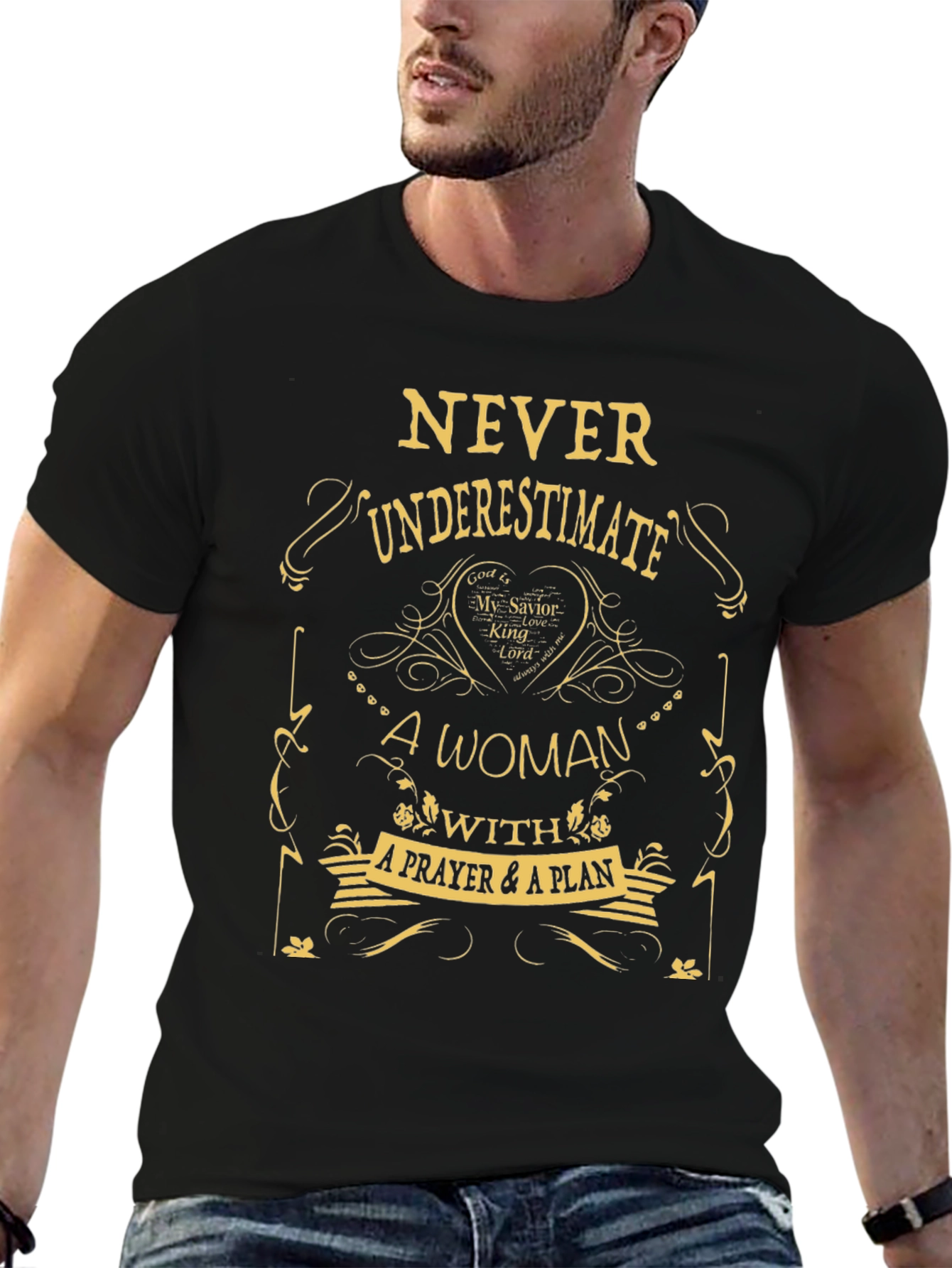 Black Never Underestimate Woman Prayer Plan T-Shirt view 6