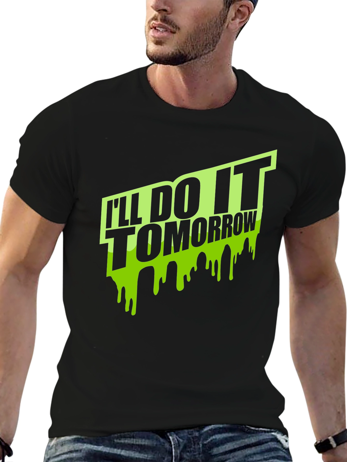 Black I'll Do It Tomorrow Men's Black T-Shirt view 6