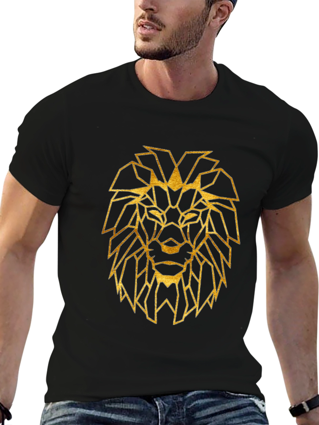 Black Geometric Lion Graphic Tee - Stylish Black Shirt view 6