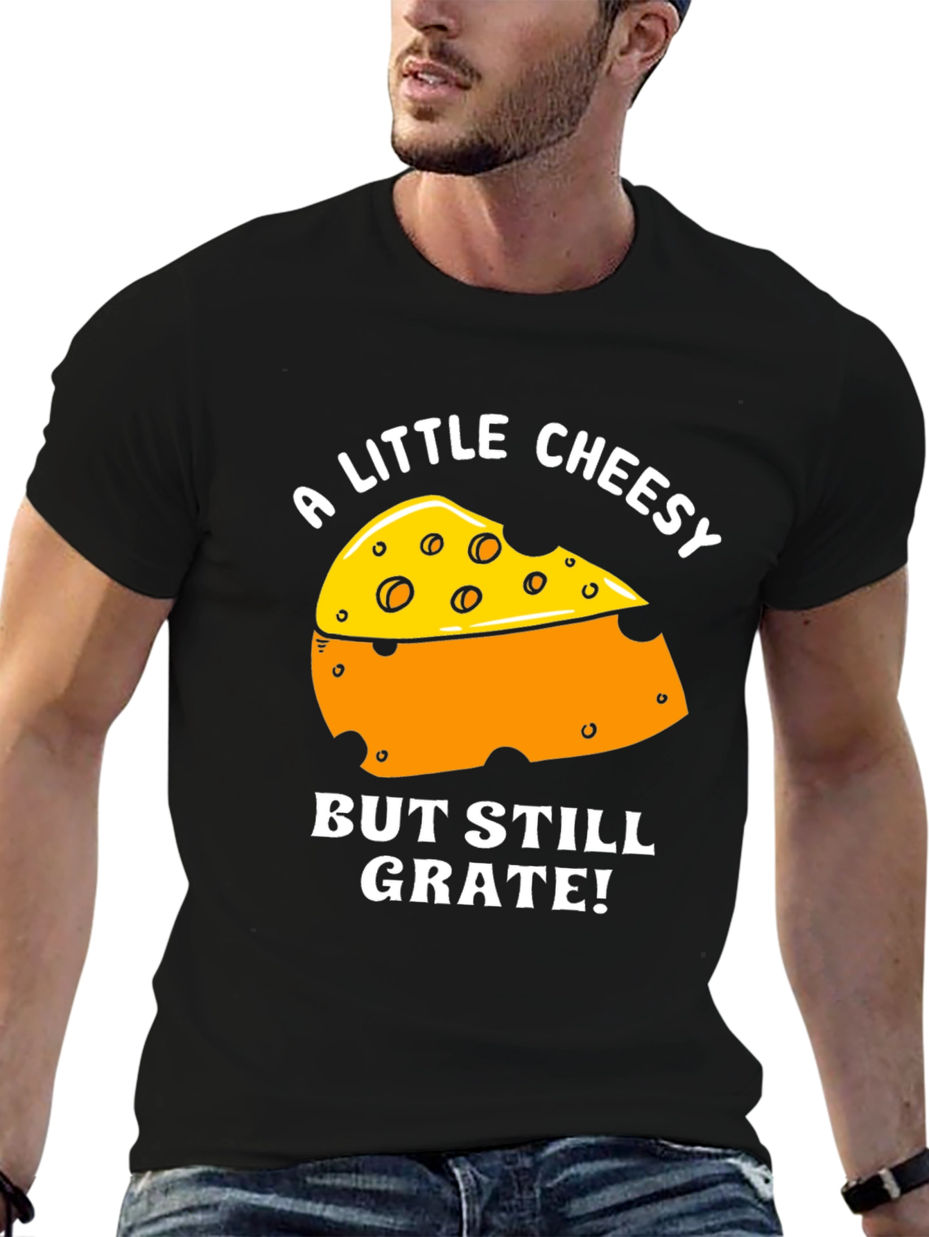 Black Cheesy Pun T-Shirt - 'But Still Grate!' Tee view 6